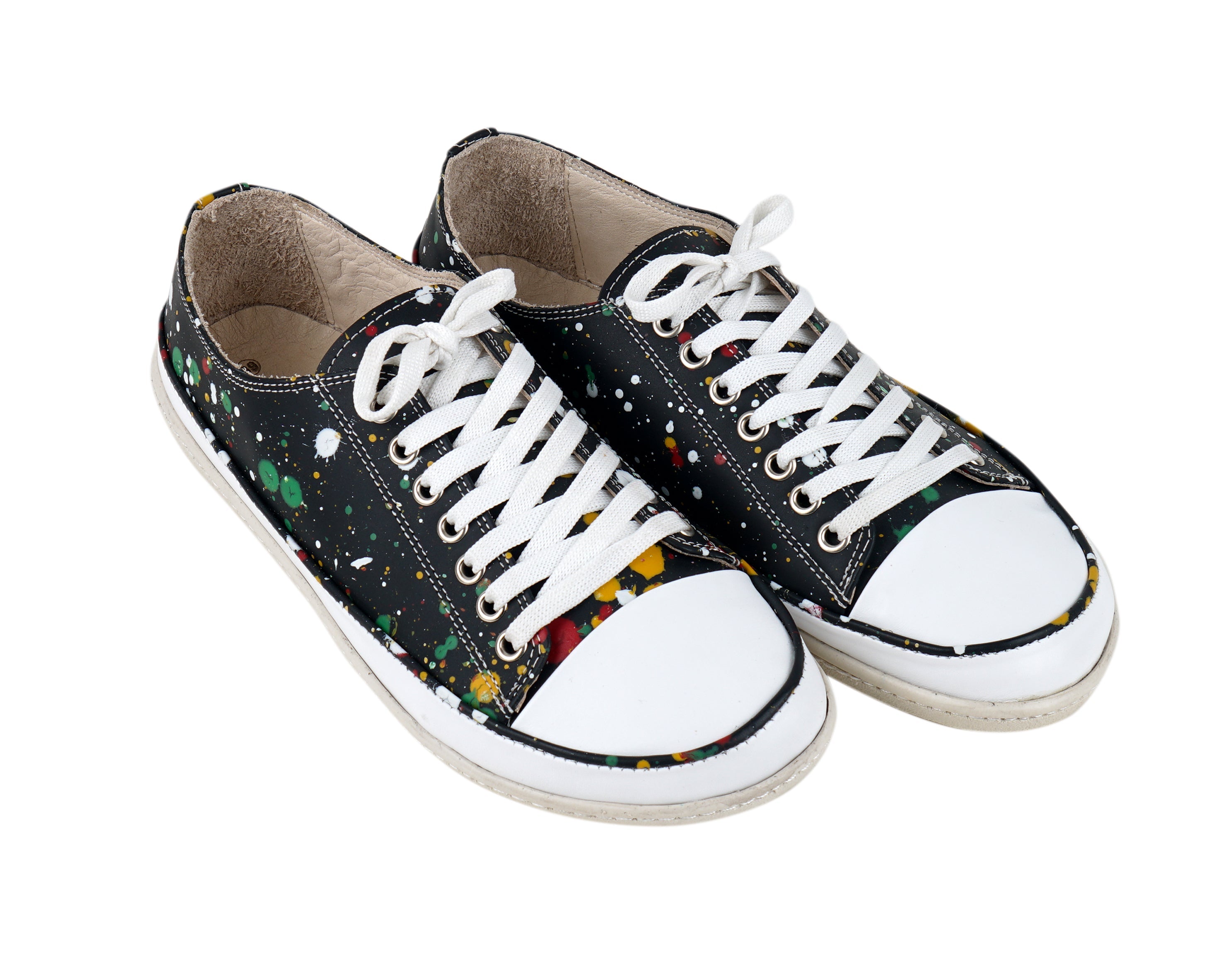 Splanter Paint Black Converse Style Wide Barefoot Shoes Smooth Leather Handmade Rubber Outsole Converse Rubber Outsole