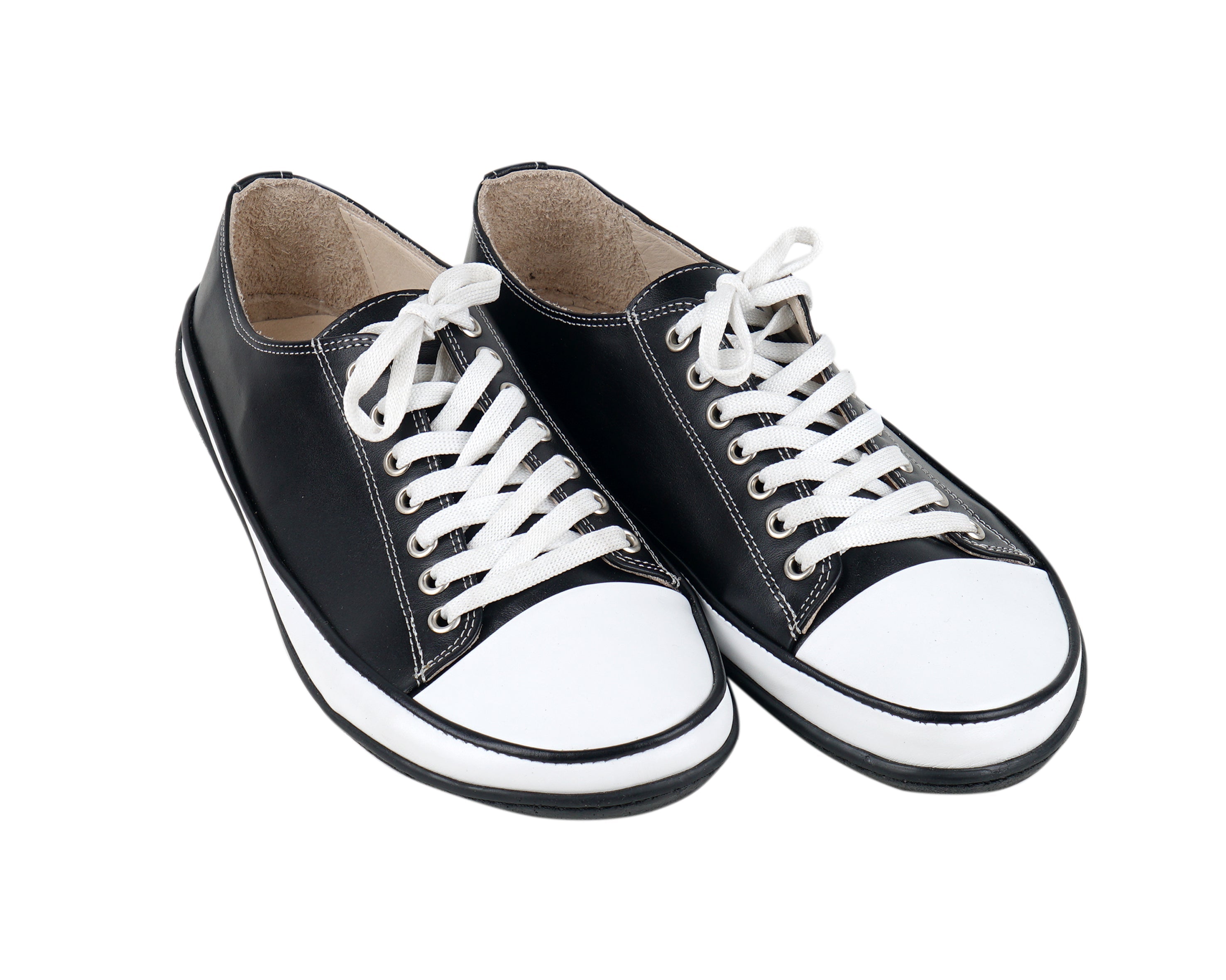 Black Converse Style Wide Barefoot Shoes Smooth Leather Handmade Rubber Outsole Converse Rubber Outsole