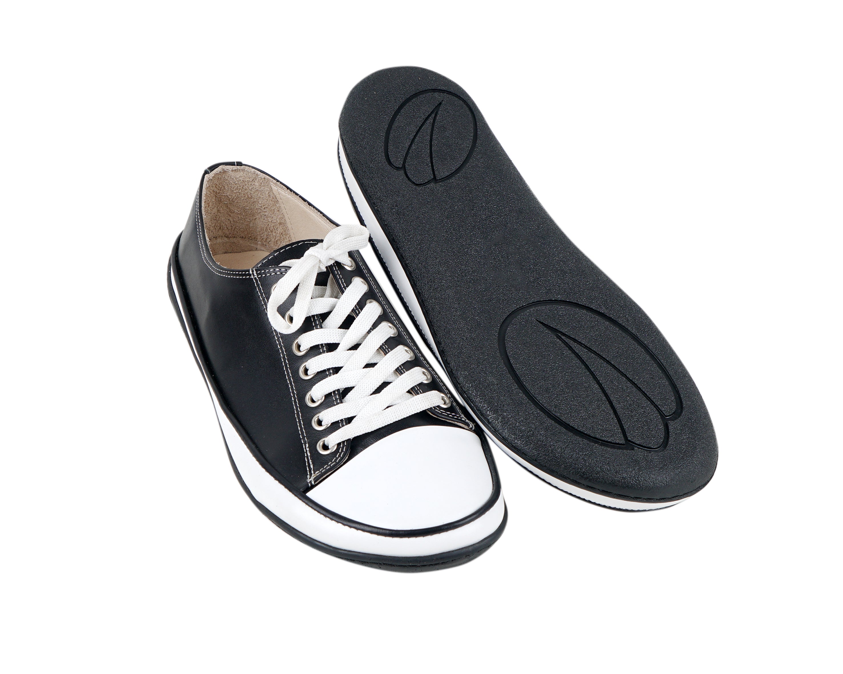 Black Converse Style Wide Barefoot Shoes Smooth Leather Handmade Rubber Outsole Converse Rubber Outsole