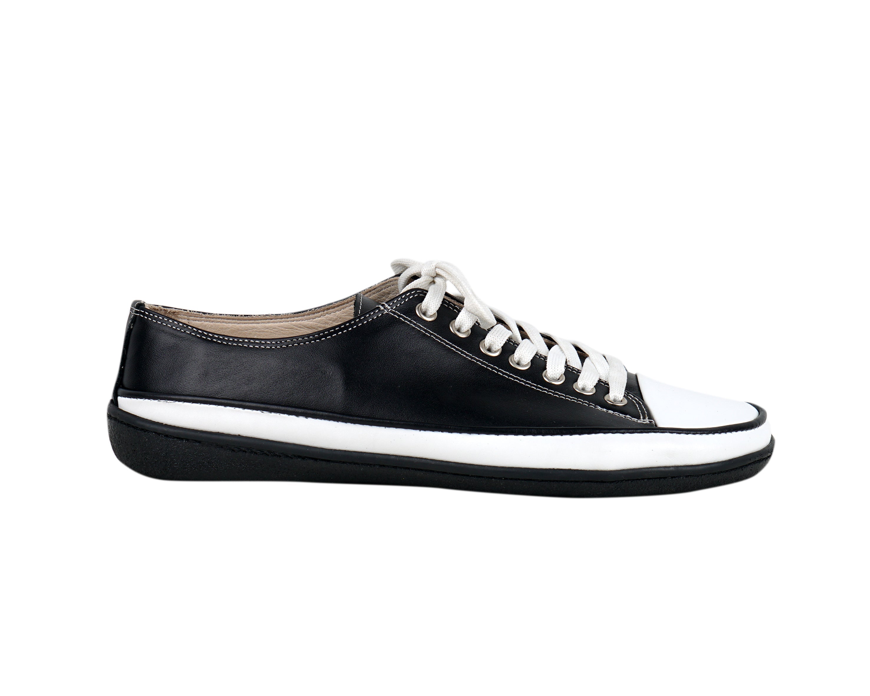 Black Converse Style Wide Barefoot Shoes Smooth Leather Handmade Rubber Outsole Converse Rubber Outsole