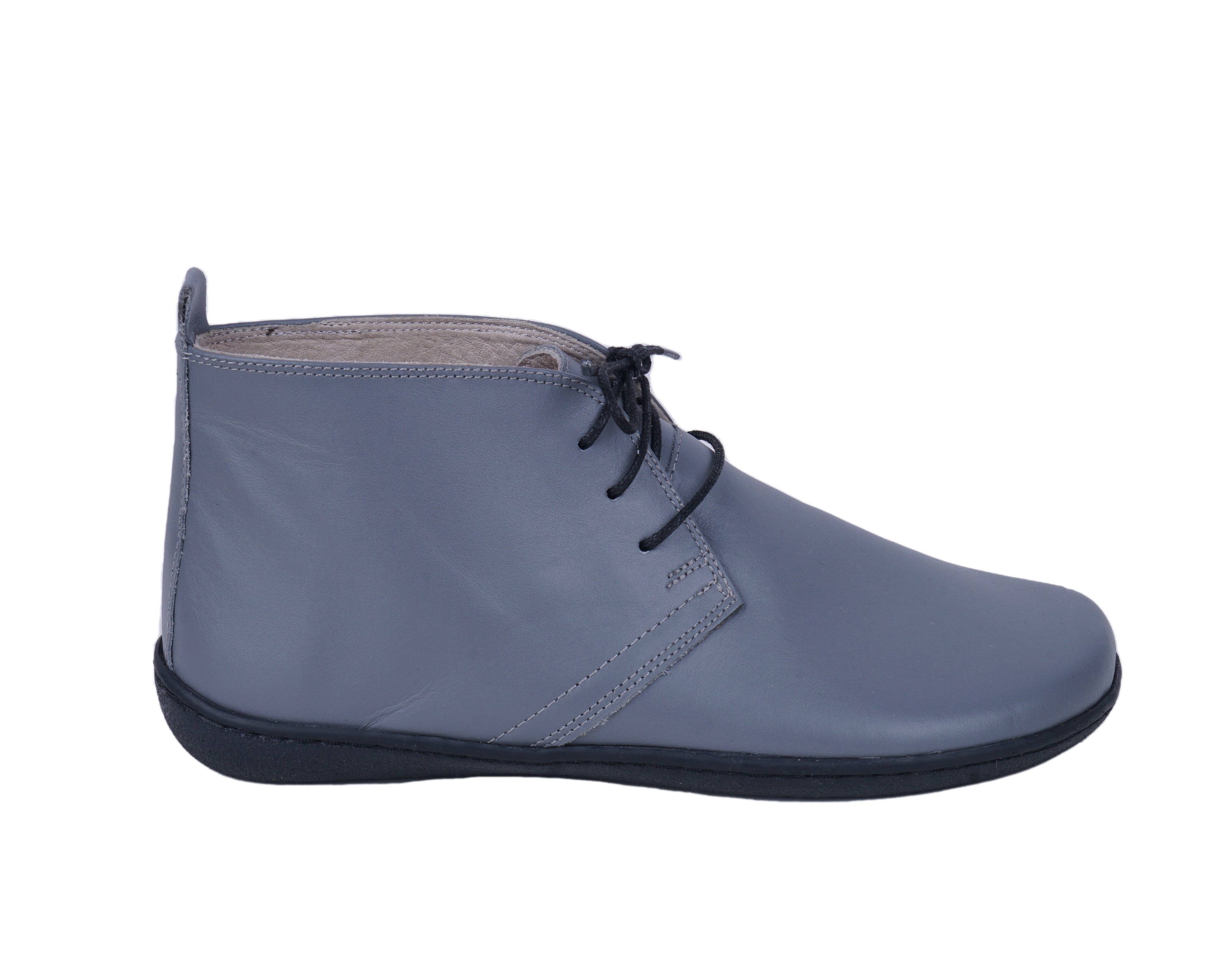 Gray Ankle Boots Wide Barefoot Shoes Smooth Leather Handmade 6mm Rubber Outsole