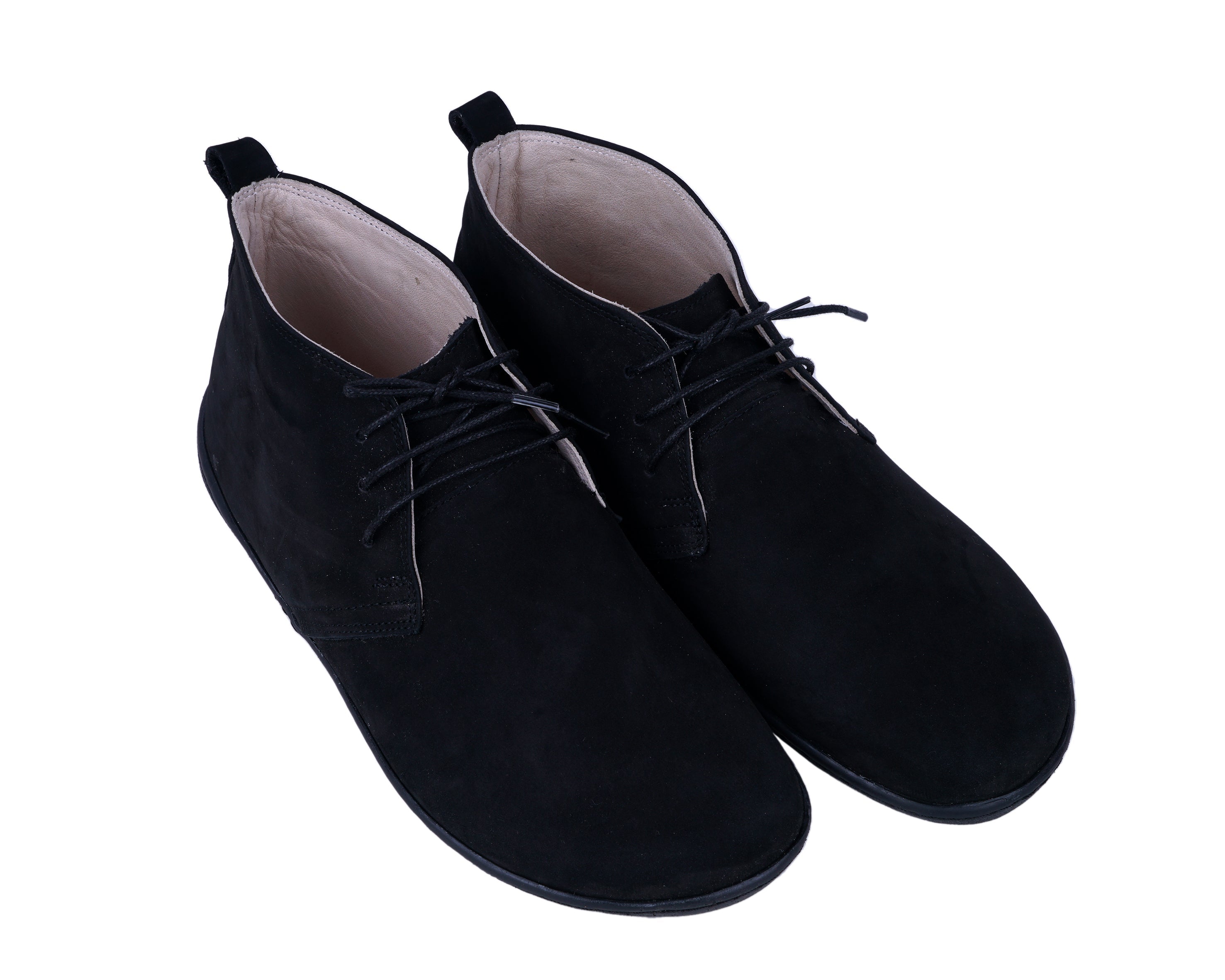 Black Ankle Boots Wide Barefoot Shoes Nubuck Leather Handmade Rubber Outsole Ankle Boots Rubber Outsole