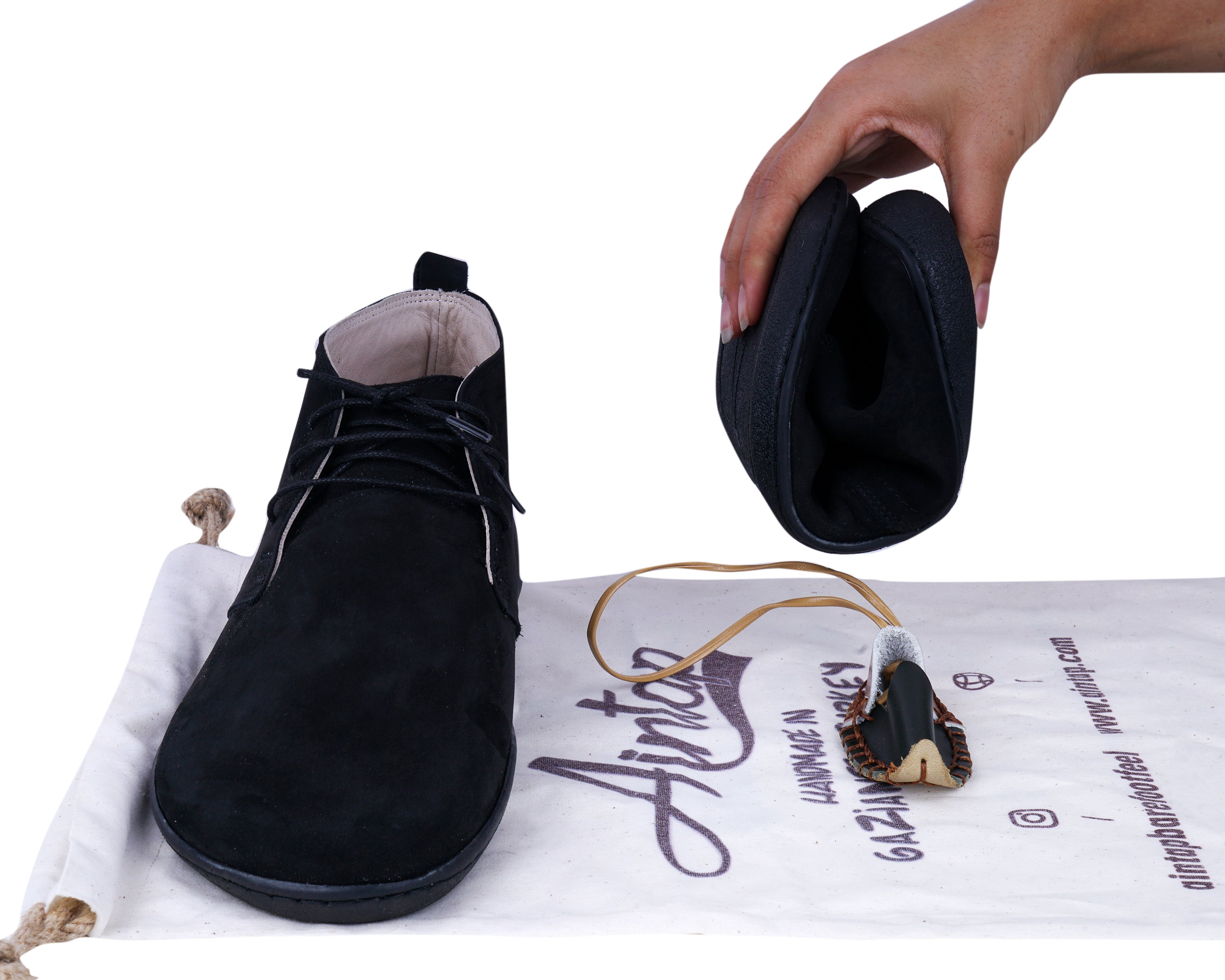 Black Ankle Boots Wide Barefoot Shoes Nubuck Leather Handmade Rubber Outsole Ankle Boots Rubber Outsole