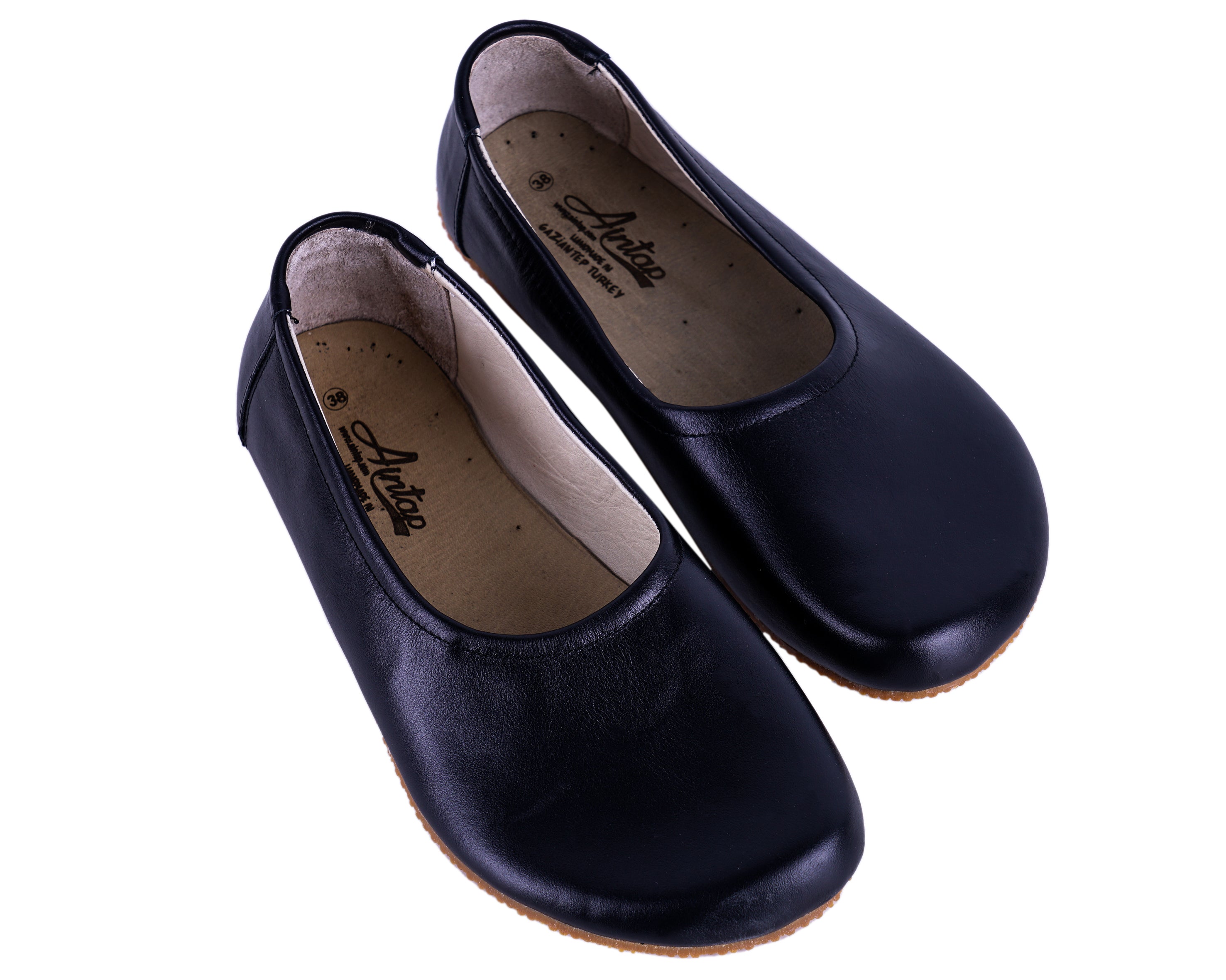 Black Women Flat Ballets Wide Barefoot Smooth Leather Handmade Women Flat Ballets