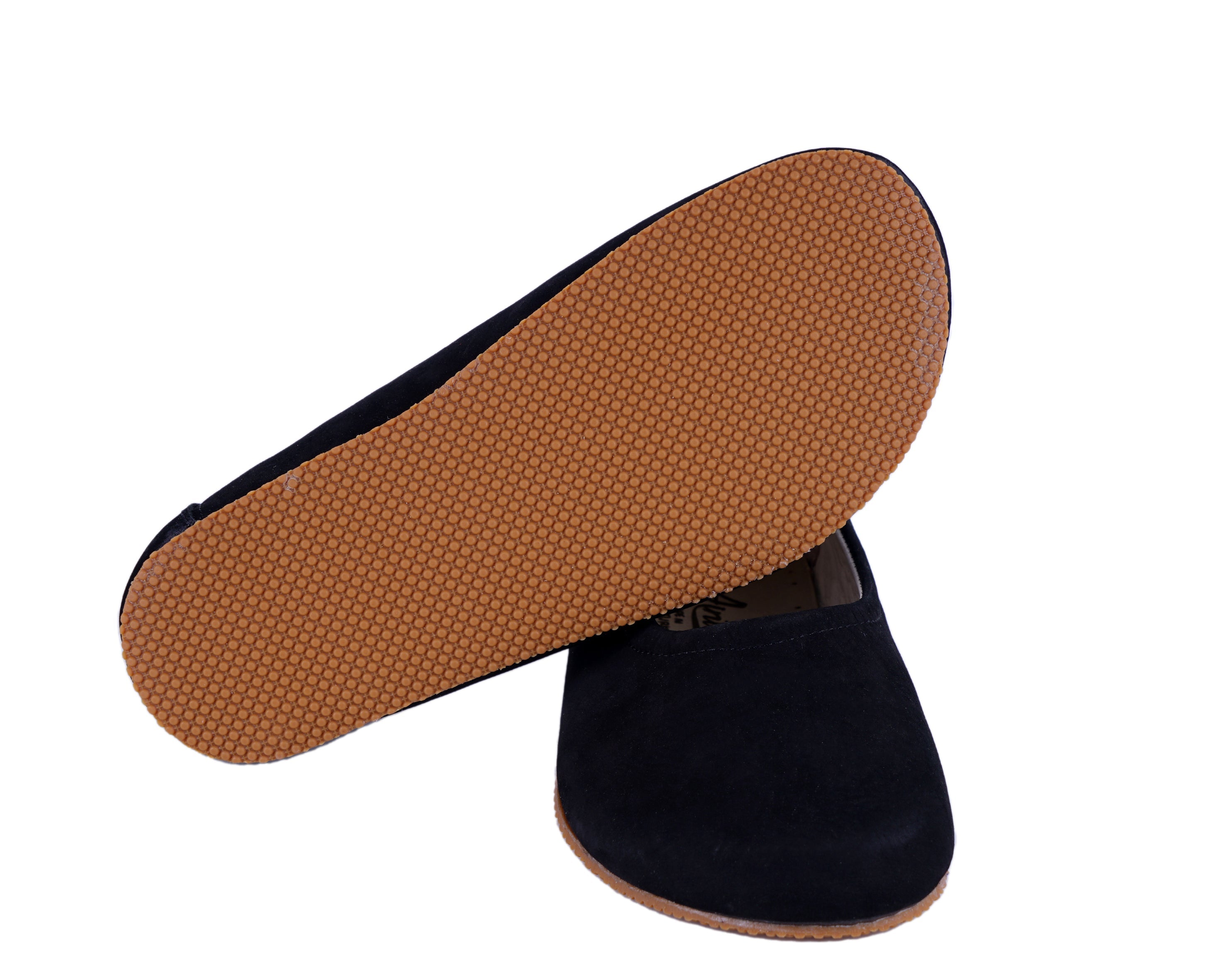 Black Women Flat Ballets Wide Barefoot Nubuck Leather Handmade Women Flat Ballets