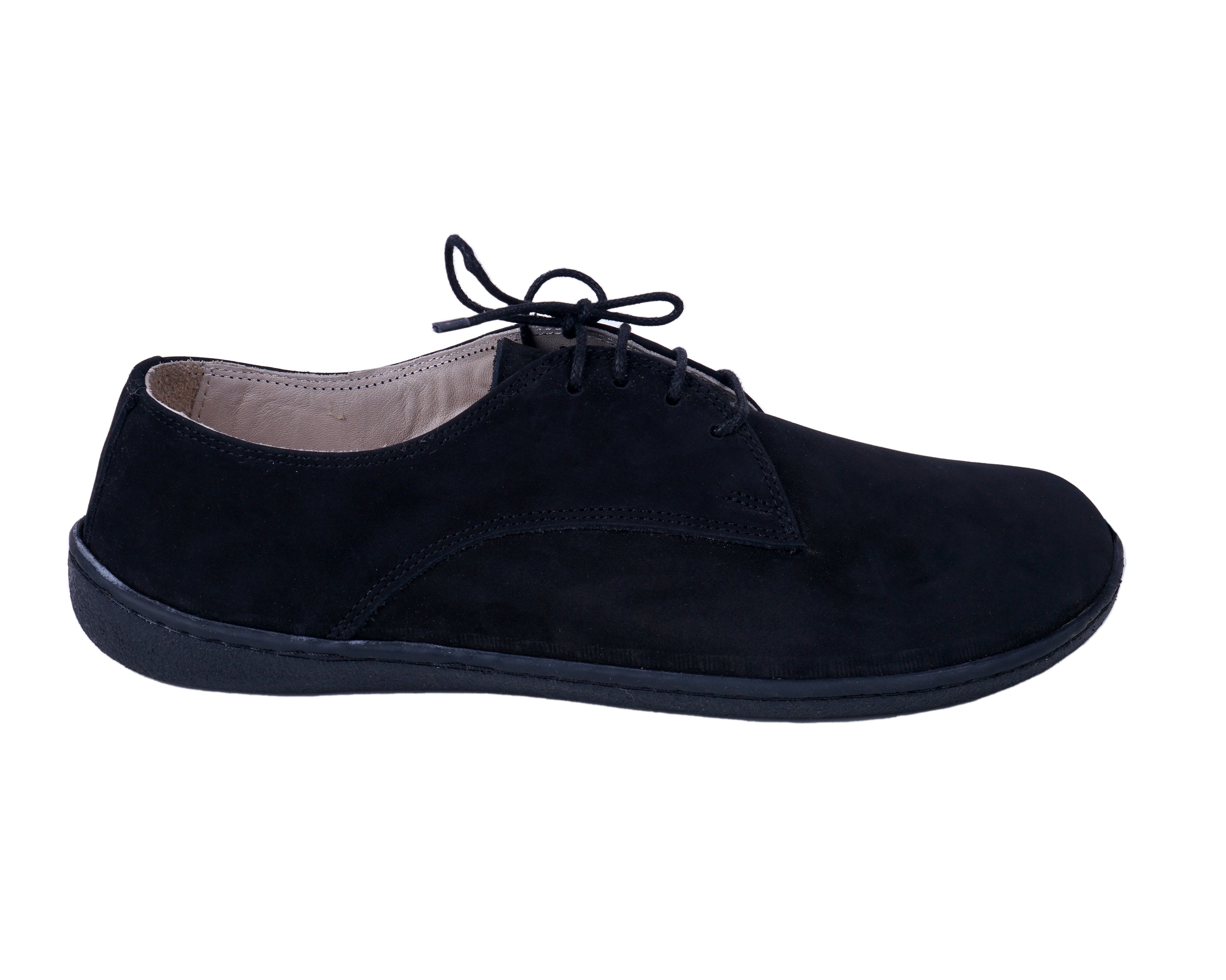 Black Oxford Wide Barefoot Shoes Nubuck Leather Handmade 6mm Rubber Outsole Oxford Rubber Outsole