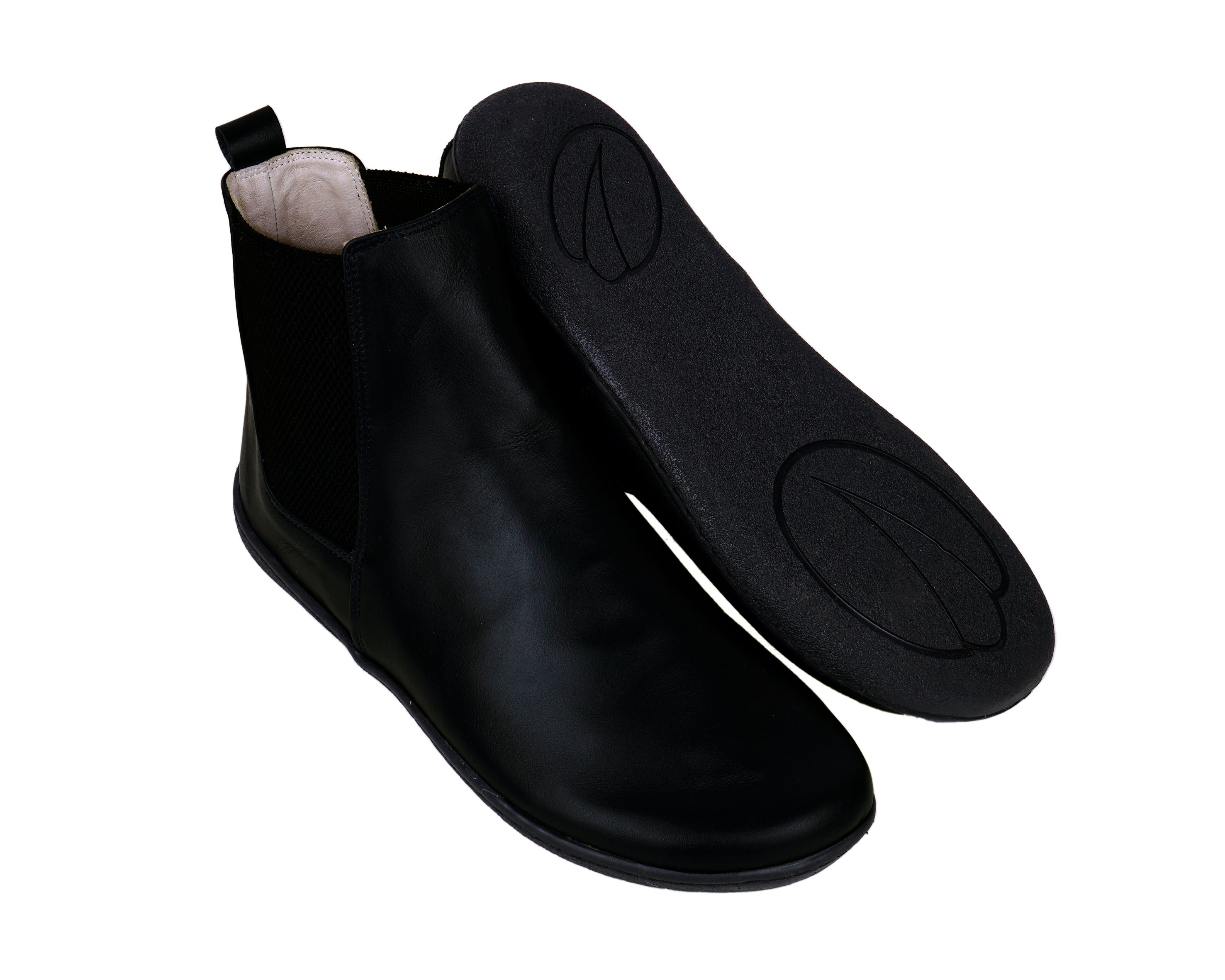 Black Chelsea Boots Wide Barefoot Shoes Smooth Leather Handmade 6mm Rubber Outsole Chelsea Boots Rubber Outsole