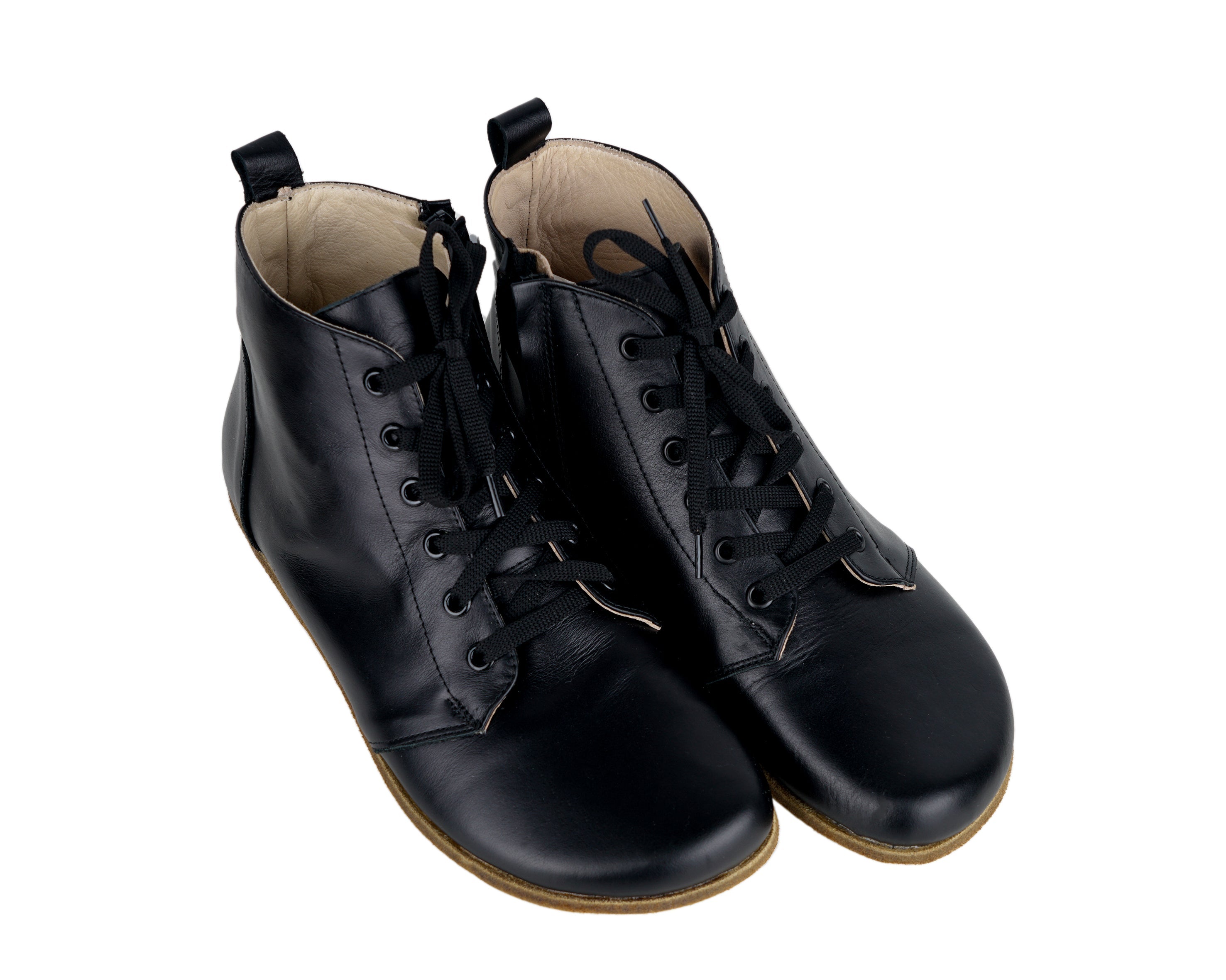 Black Short Boots Wide Barefoot Smooth Leather Handmade Shoes Short Boots Leather Outsole