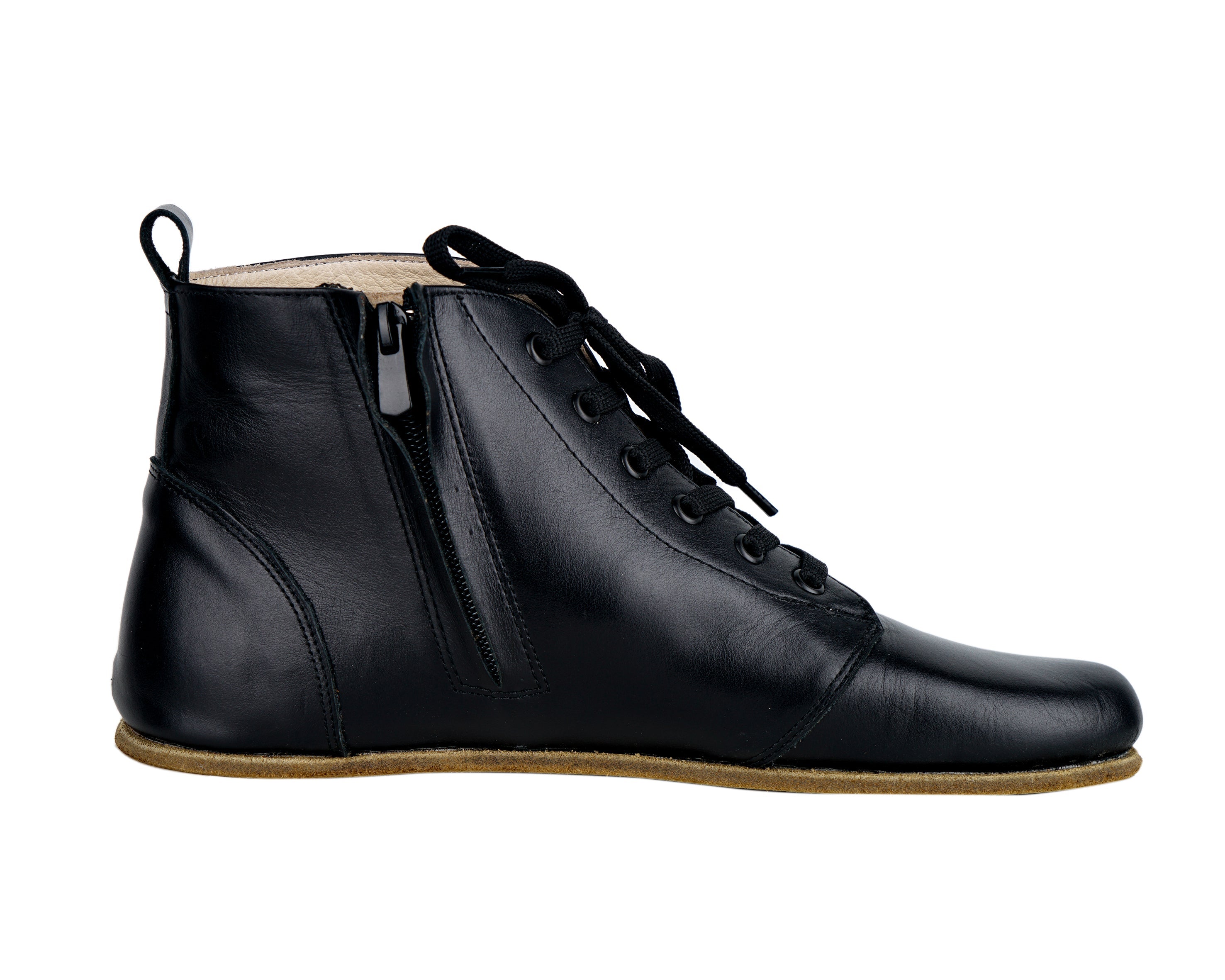 Black Short Boots Wide Barefoot Smooth Leather Handmade Shoes Short Boots Leather Outsole