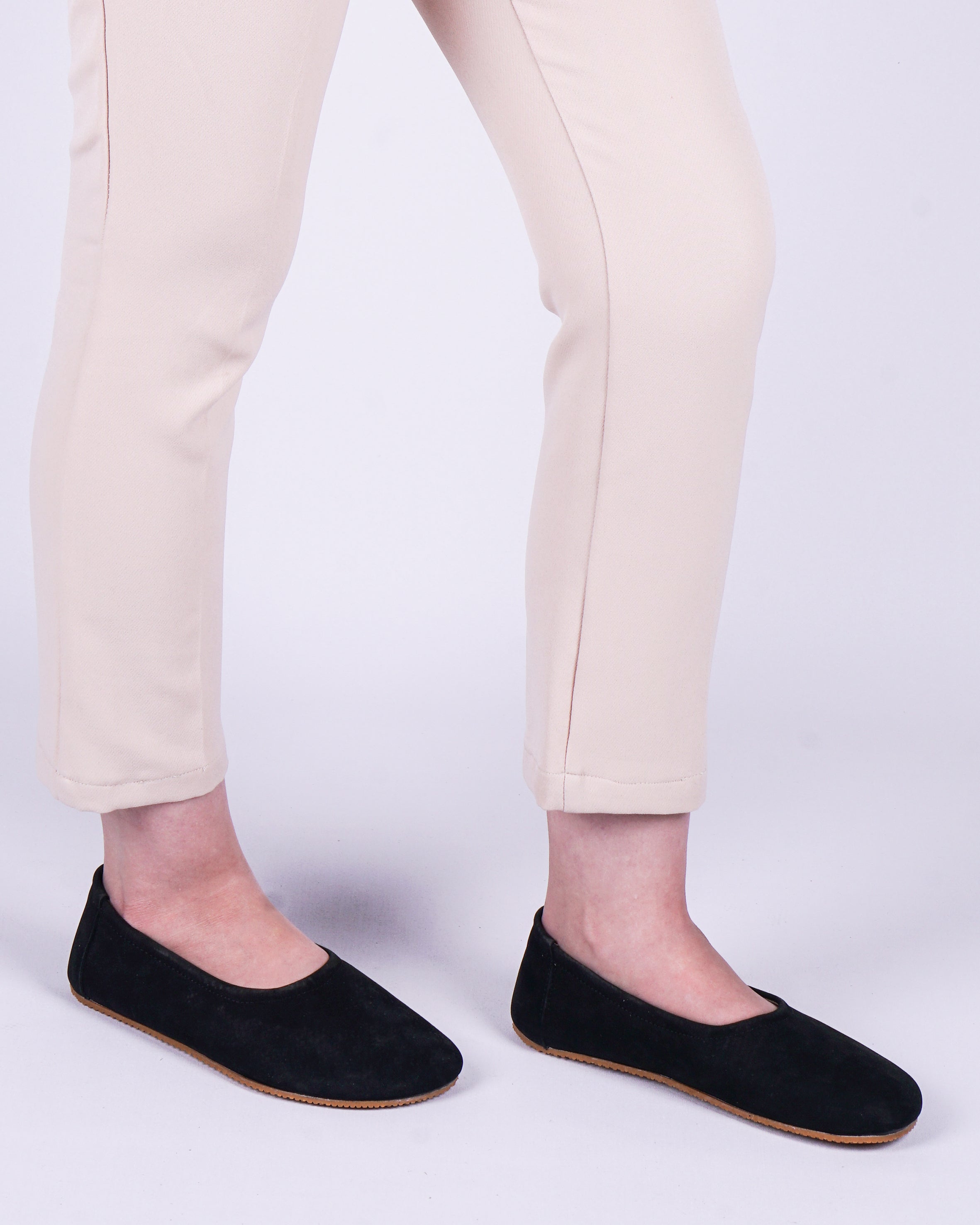 Black Women Flat Ballets Wide Barefoot Nubuck Leather Handmade Women Flat Ballets