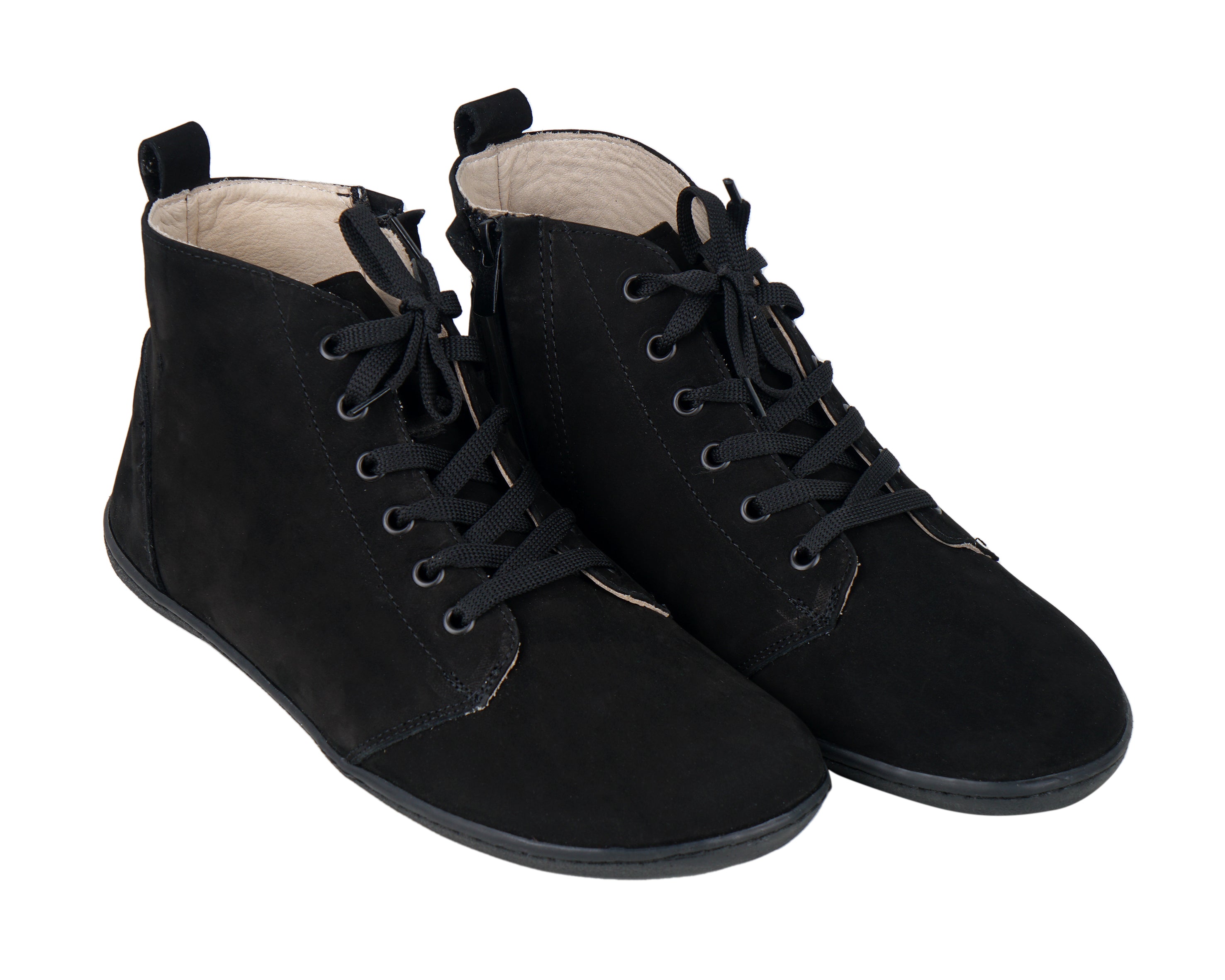 Black Short Boots Wide Barefoot Shoes Nubuck Leather Handmade Rubber Outsole Short Boots Rubber Outsole