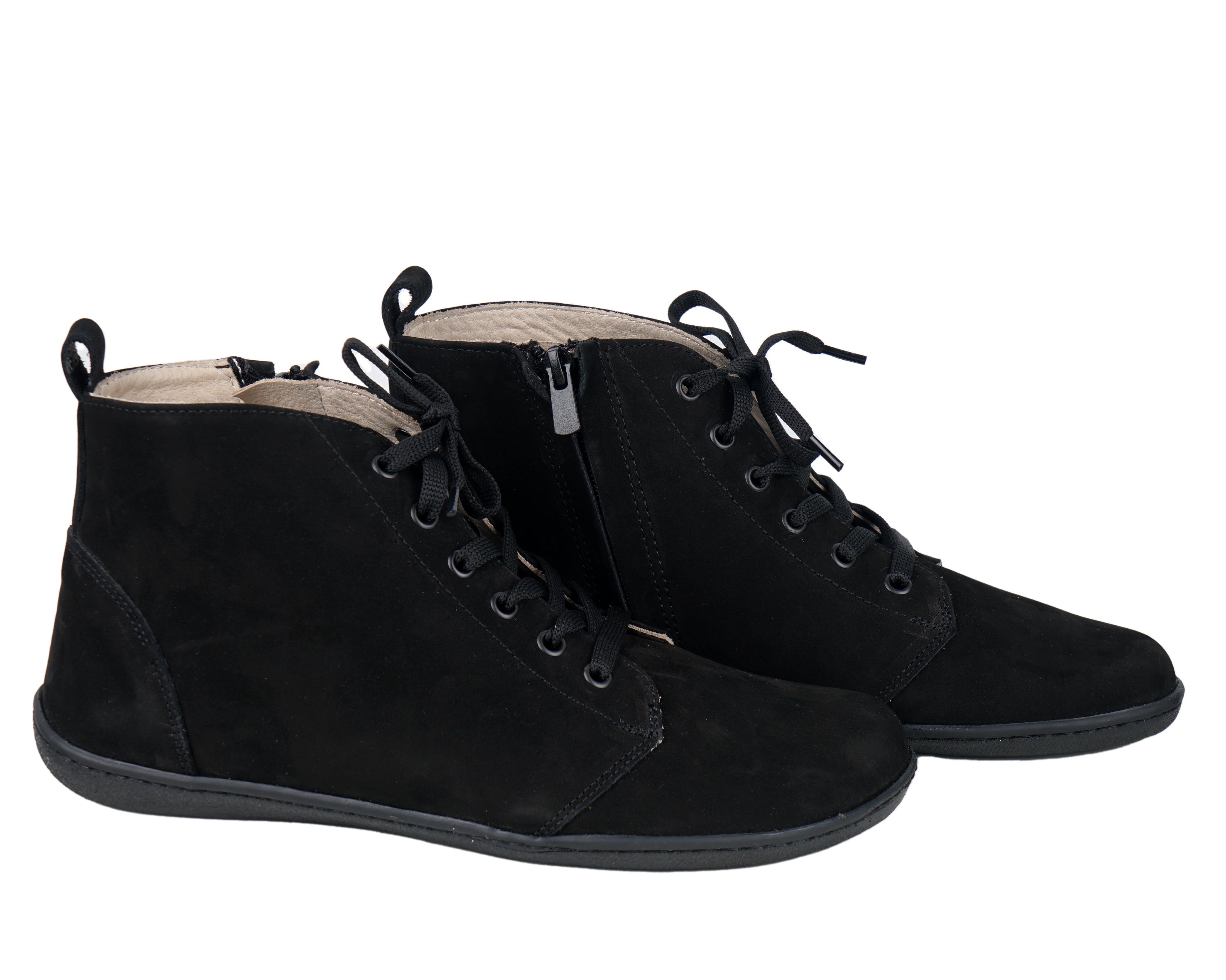 Black Short Boots Wide Barefoot Shoes Nubuck Leather Handmade Rubber Outsole Short Boots Rubber Outsole