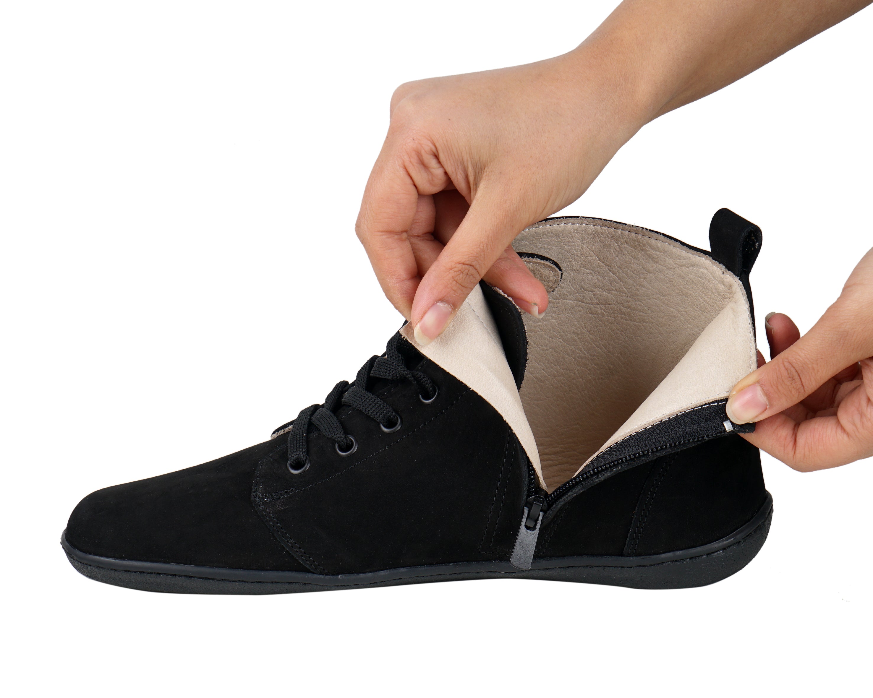 Black Short Boots Wide Barefoot Shoes Nubuck Leather Handmade Rubber Outsole Short Boots Rubber Outsole