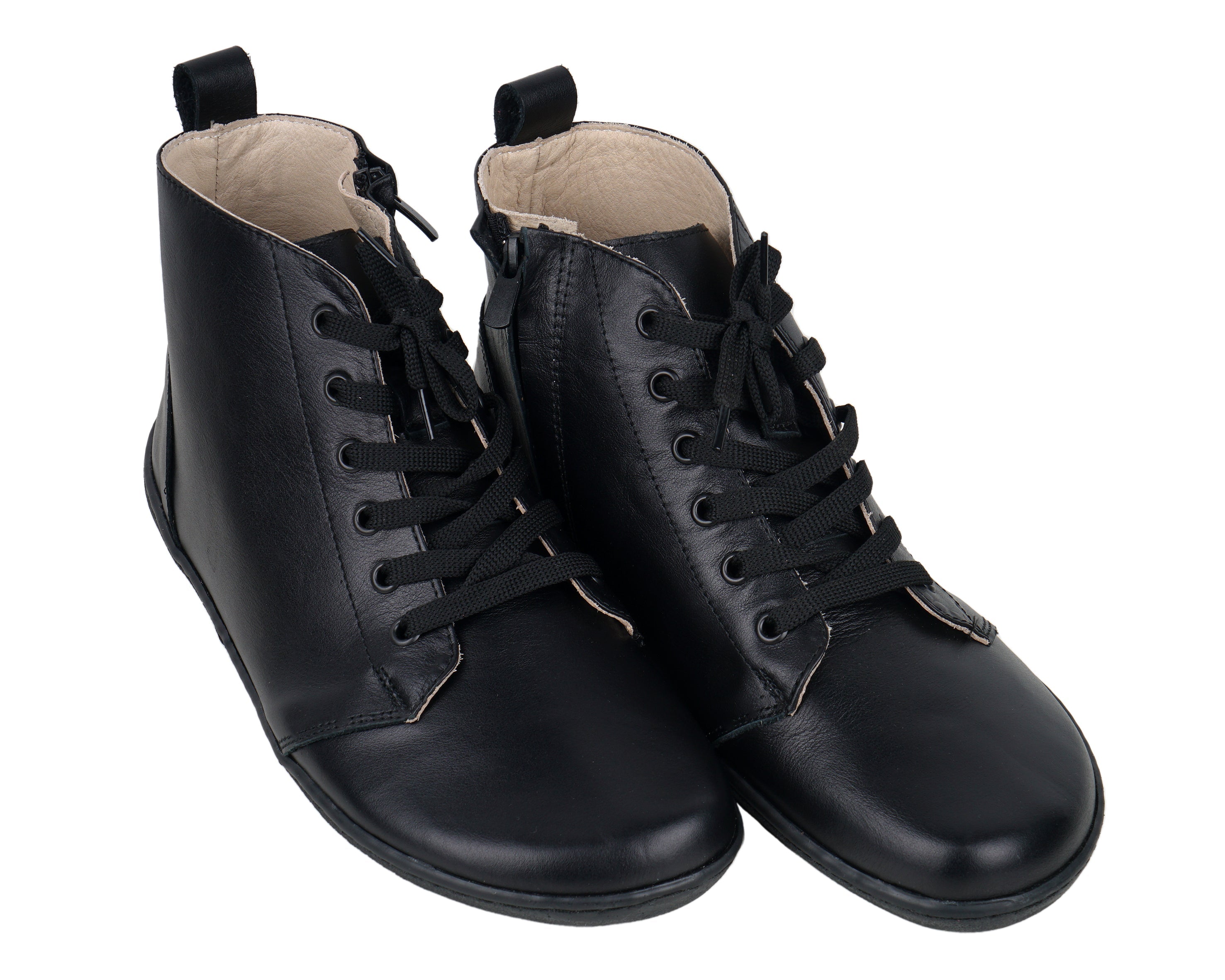 Black Short Boots Wide Barefoot Shoes Smooth Leather Handmade 6mm Rubber Outsole Short Boots Rubber Outsole