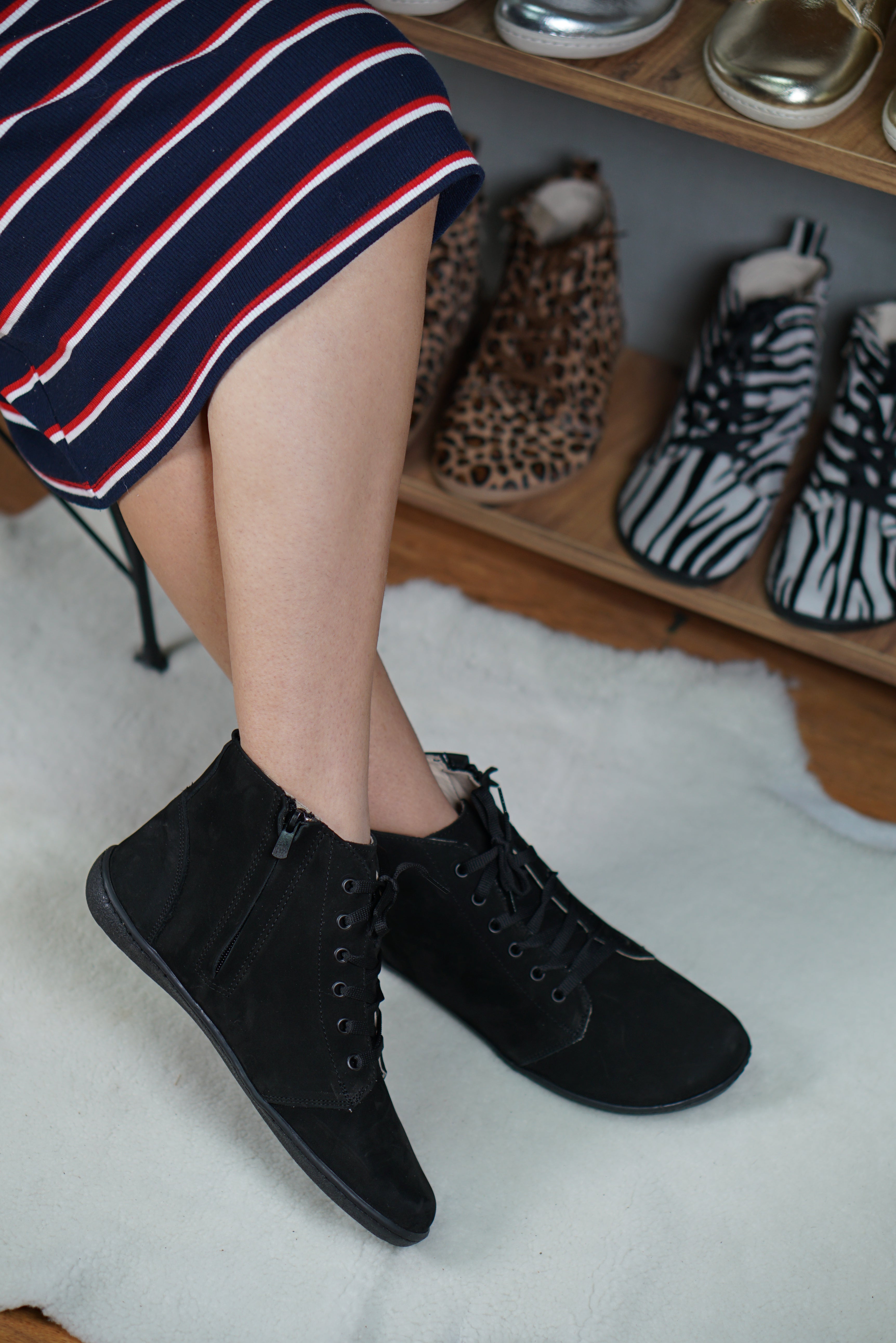 Black Short Boots Wide Barefoot Shoes Nubuck Leather Handmade Rubber Outsole Short Boots Rubber Outsole