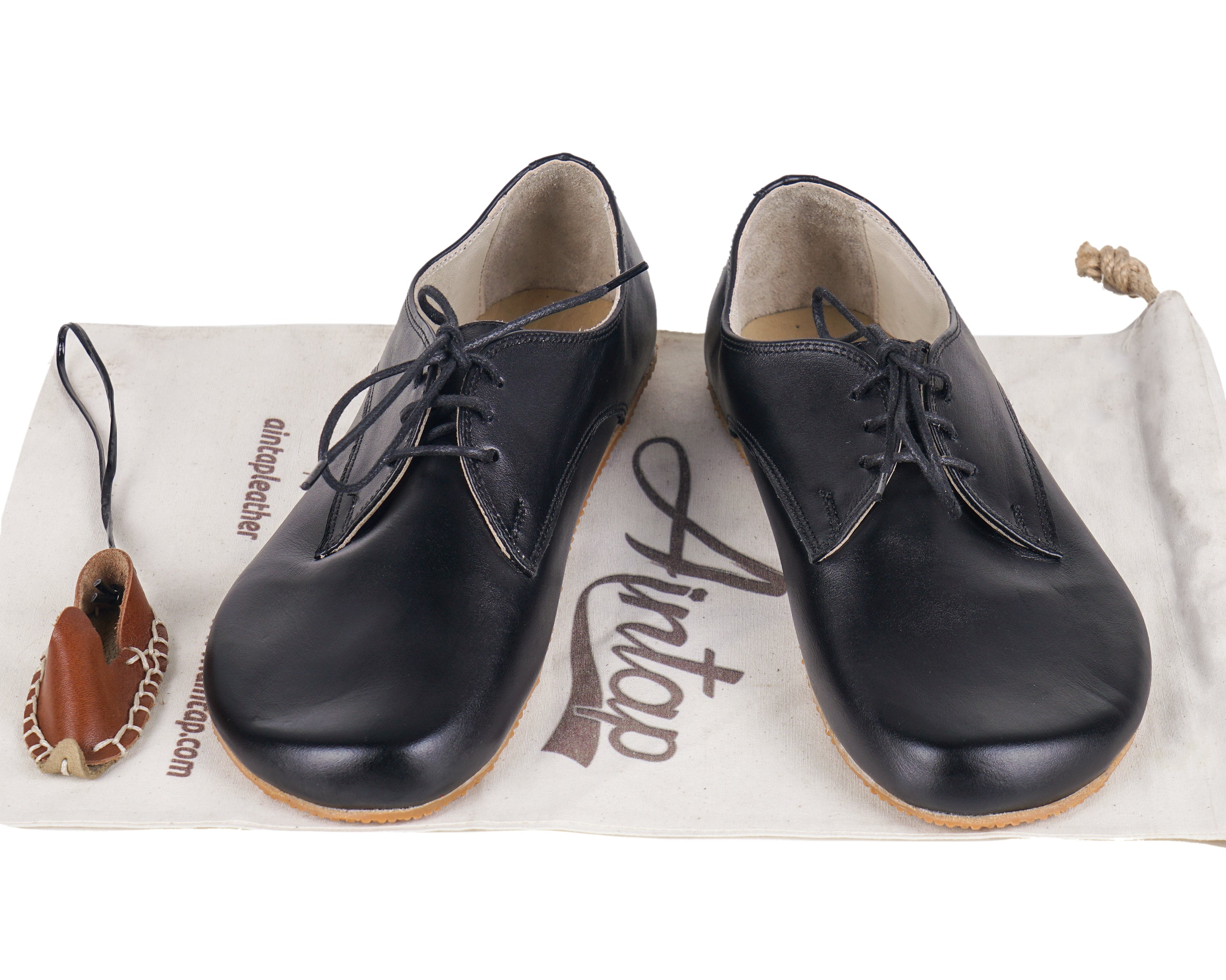 Black Oxford Wide Barefoot Shoes Smooth Leather Handmade 4mm Rubber Outsole Oxford Rubber Outsole