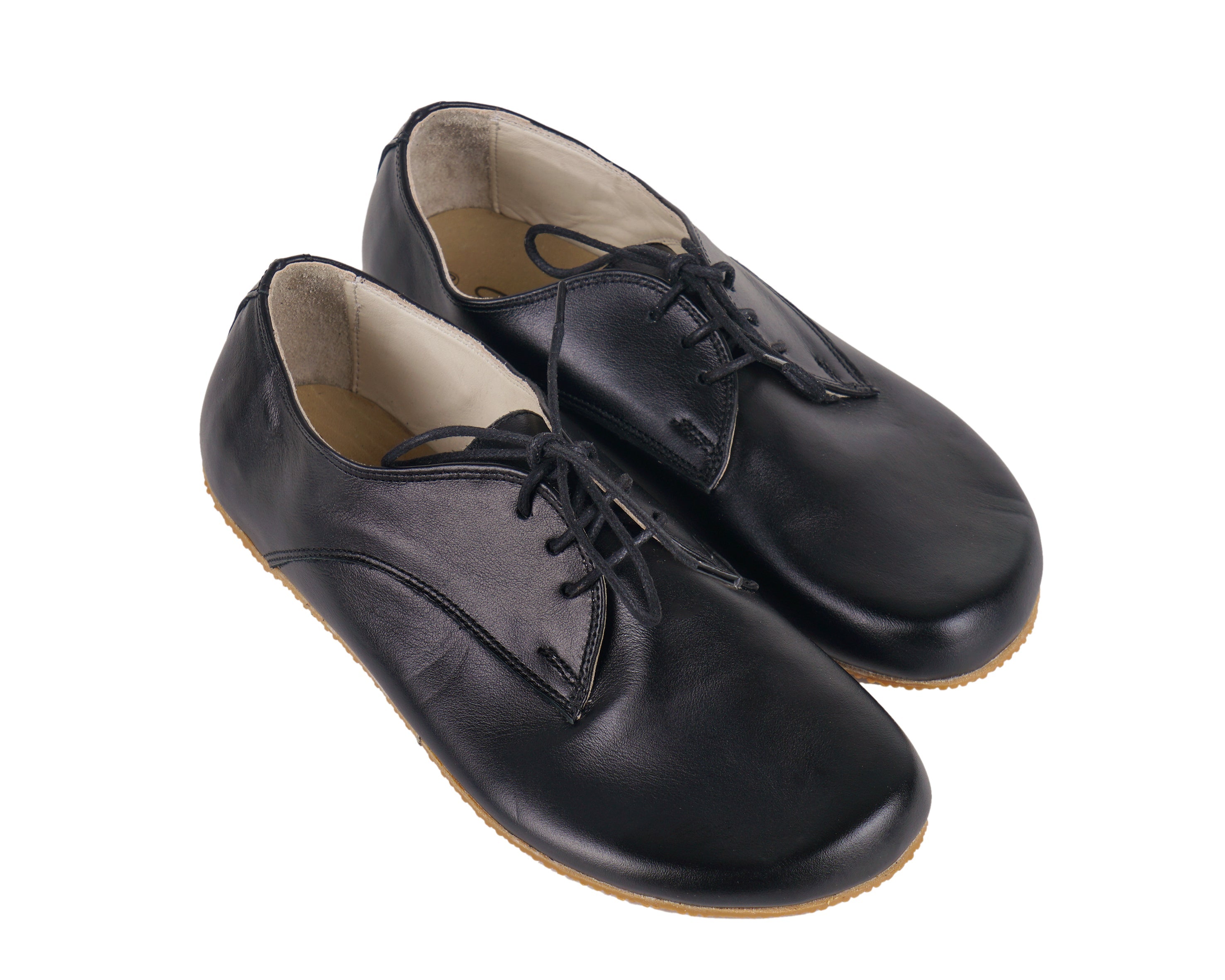 Black Oxford Wide Barefoot Shoes Smooth Leather Handmade 4mm Rubber Outsole Oxford Rubber Outsole