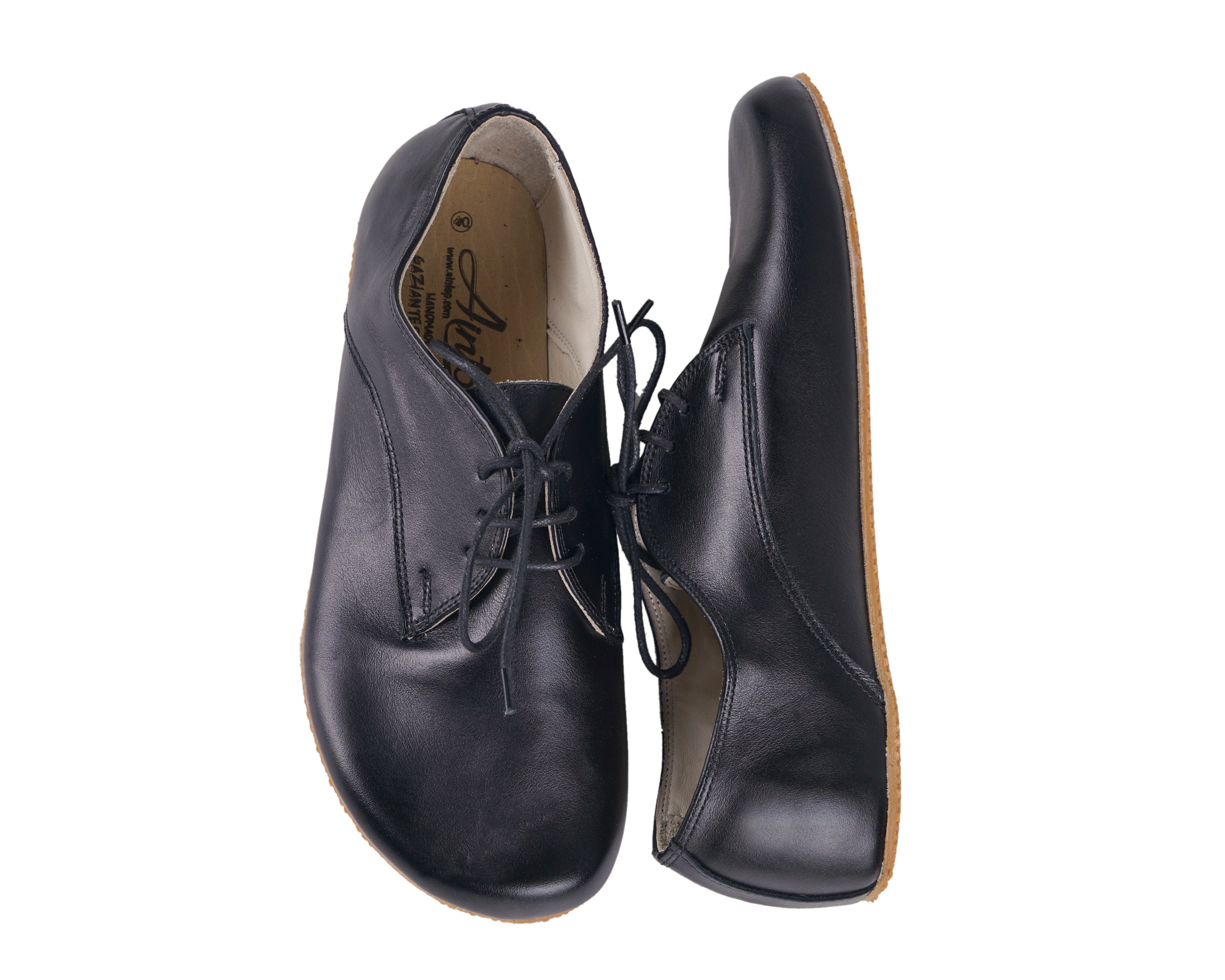 Black Oxford Wide Barefoot Shoes Smooth Leather Handmade 4mm Rubber Outsole Oxford Rubber Outsole