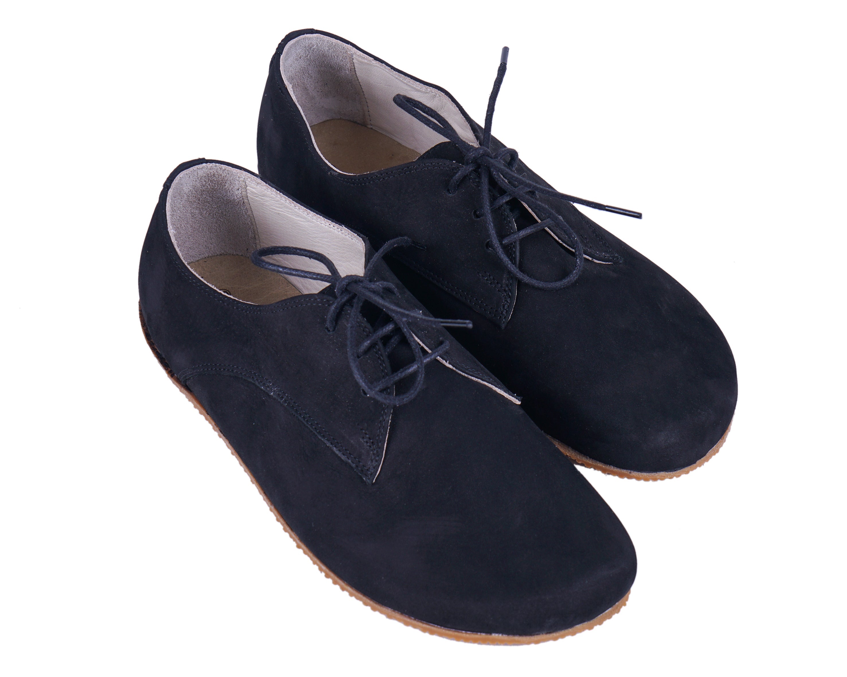 Black Oxford Wide Barefoot Shoes Nubuck Leather Handmade 4mm Rubber Outsole Oxford Rubber Outsole
