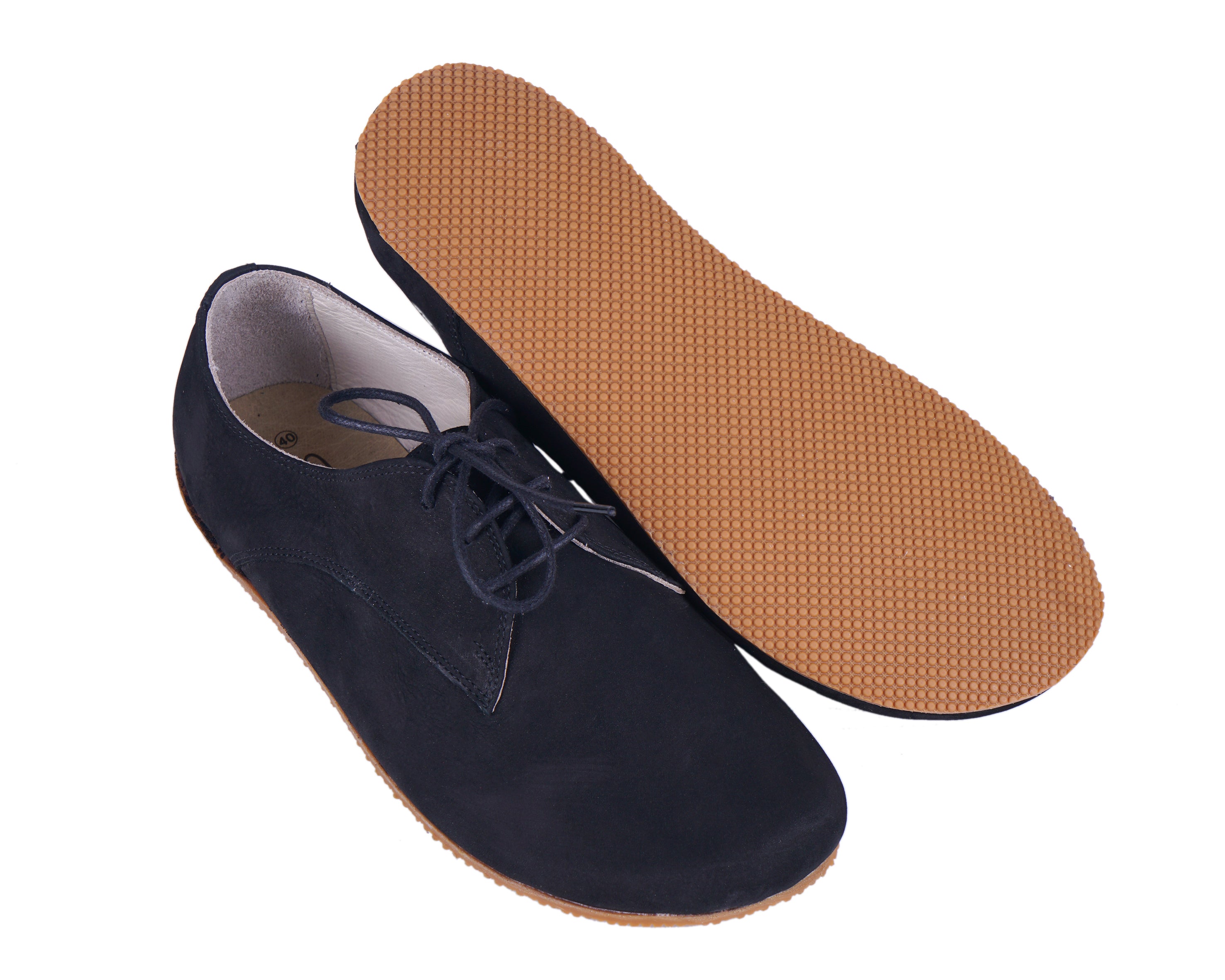Black Oxford Wide Barefoot Shoes Nubuck Leather Handmade 4mm Rubber Outsole Oxford Rubber Outsole