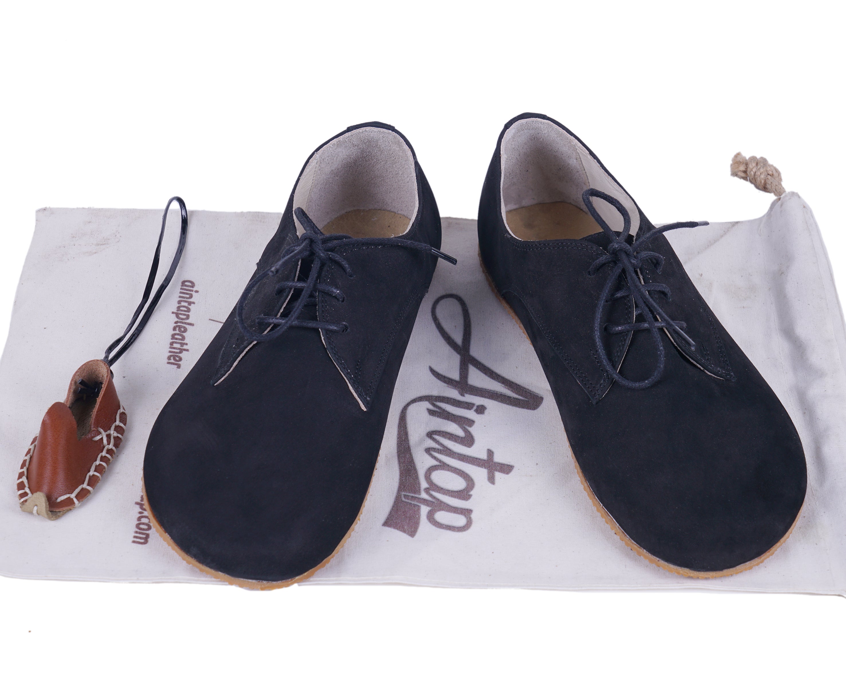 Black Oxford Wide Barefoot Shoes Nubuck Leather Handmade 4mm Rubber Outsole Oxford Rubber Outsole