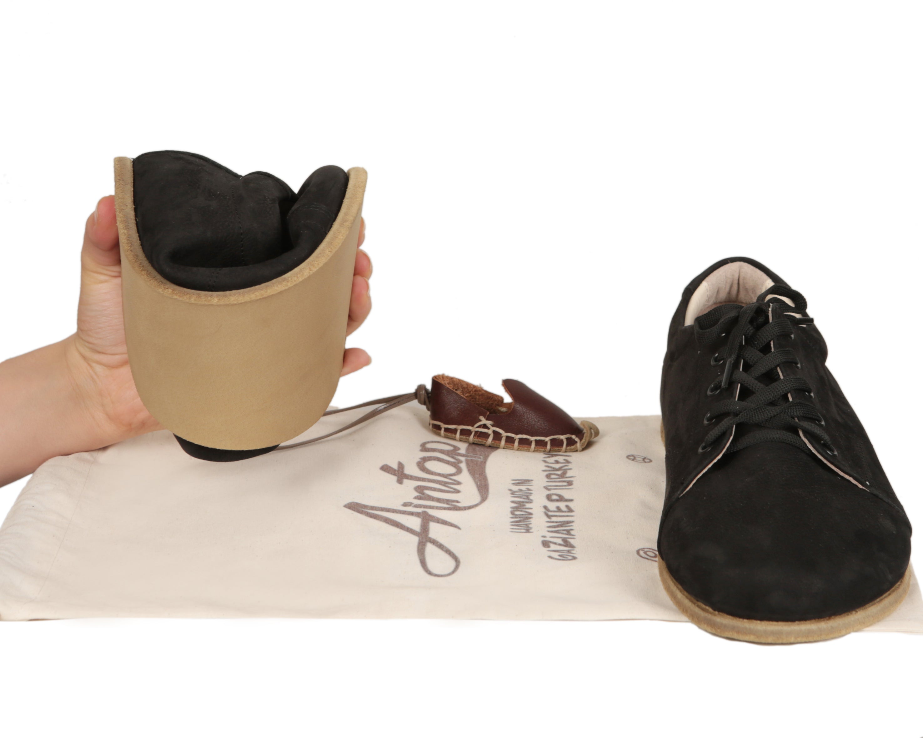 Black Sneaker Wide Barefoot Nubuck Leather Handmade Shoes Sneaker Leather Outsole