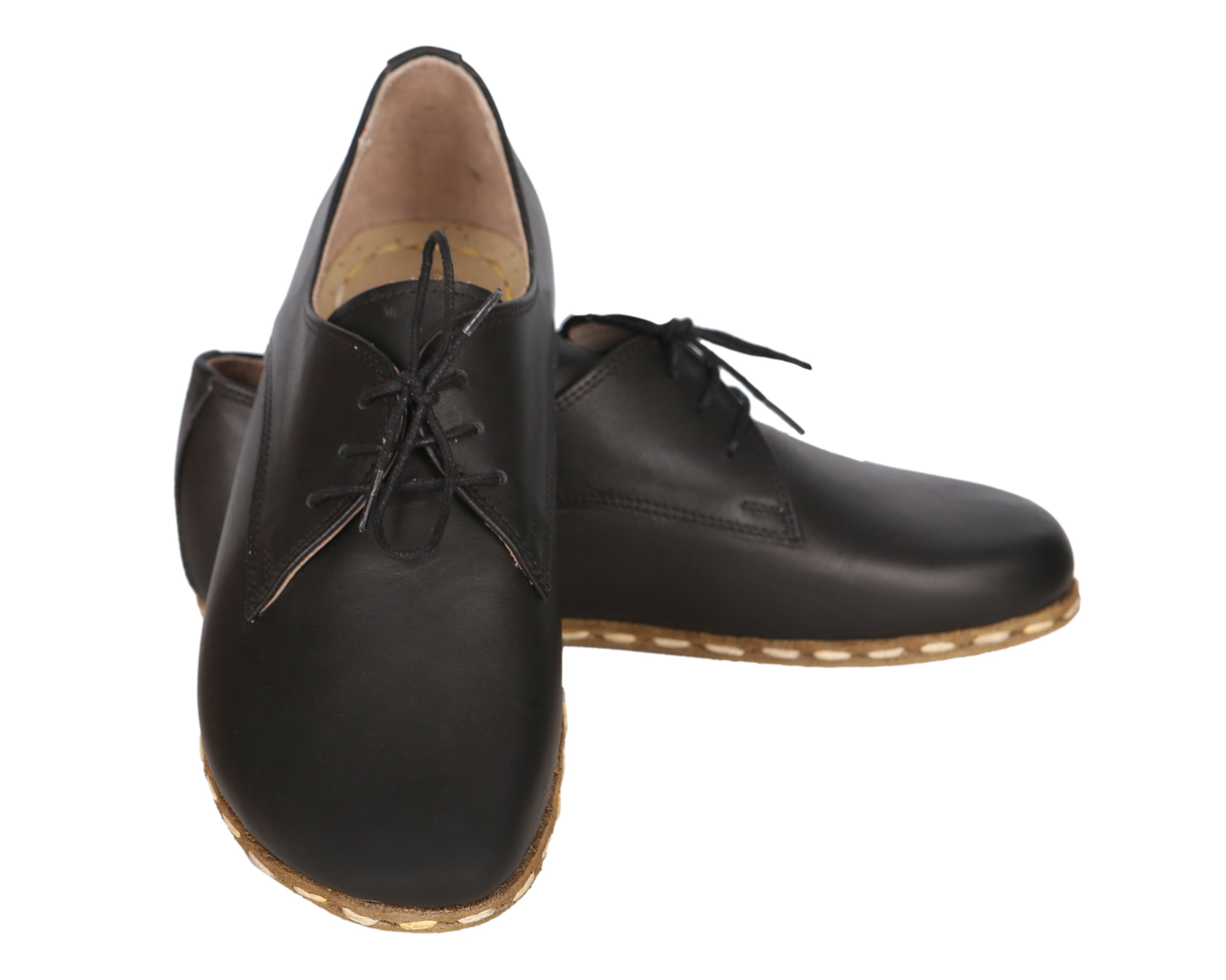 Black Oxford Wide Barefoot Smooth Leather Handmade Sport Shoes Oxford Leather Outsole