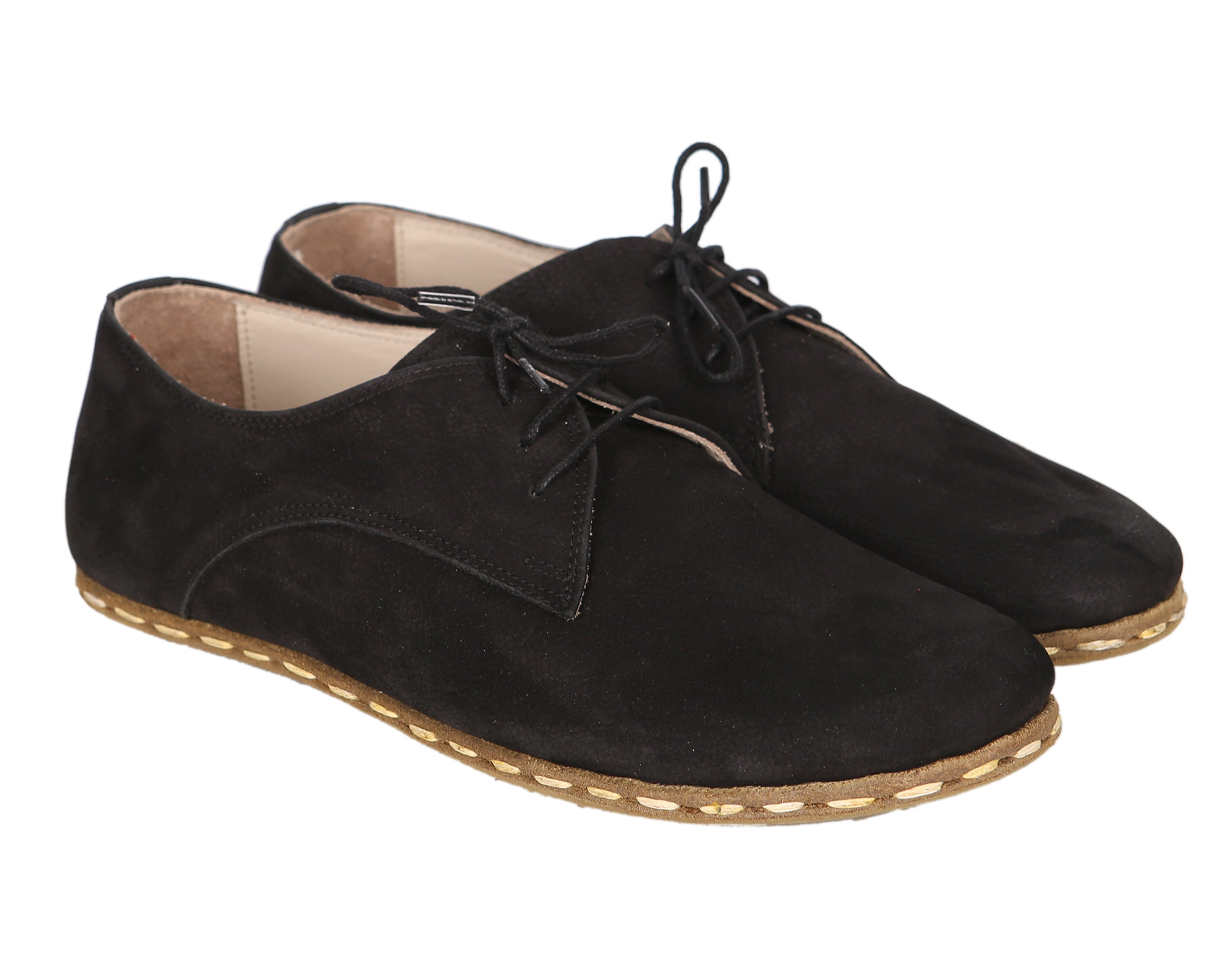 Black Oxford Wide Barefoot Nubuck Leather Handmade Sport Shoes Oxford Leather Outsole