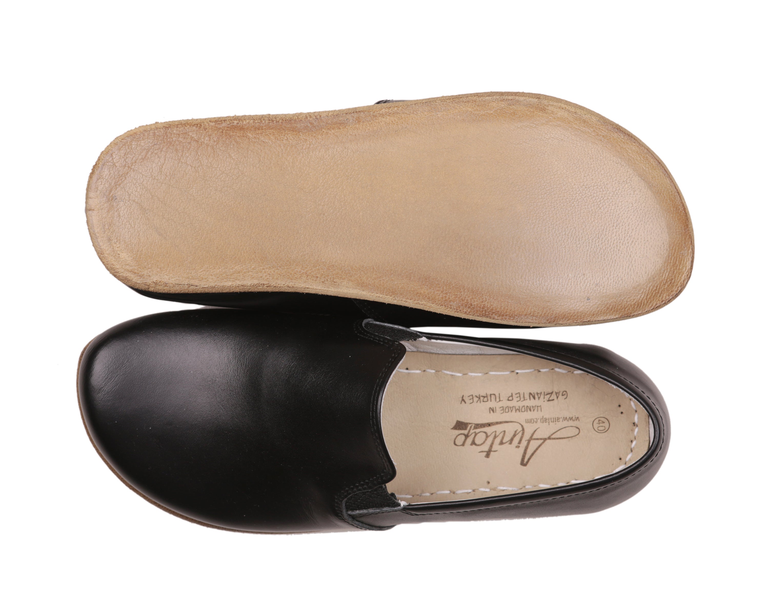 Black Slip-On Wide Barefoot Smooth Leather Handmade Classic Shoes Slip-On Leather Outsole