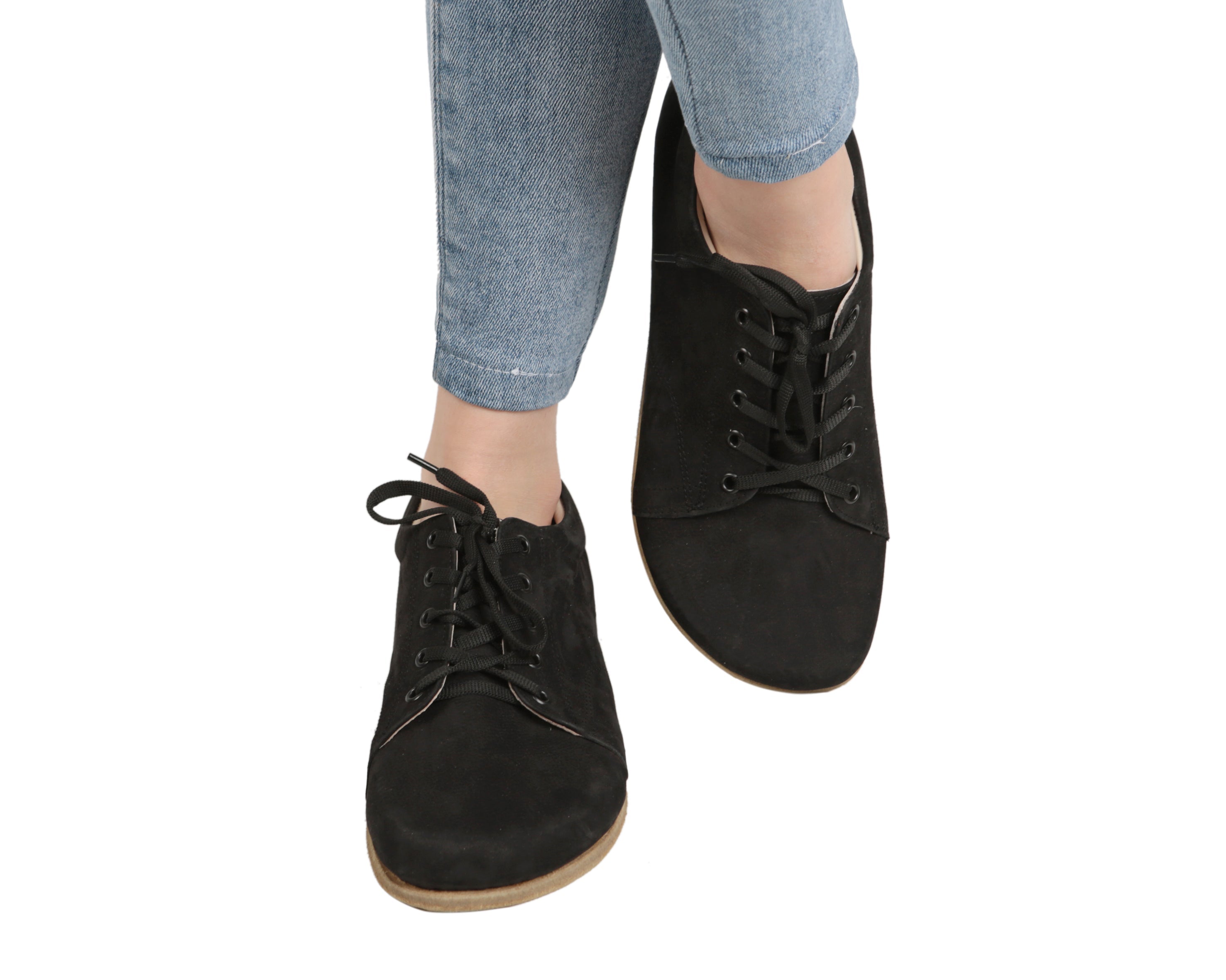 Black Sneaker Wide Barefoot Nubuck Leather Handmade Shoes Sneaker Leather Outsole