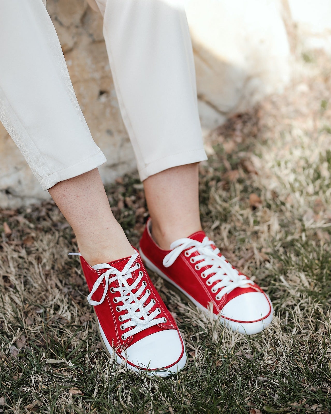 Red Converse Style Wide Barefoot Nubuck Leather Handmade Shoes