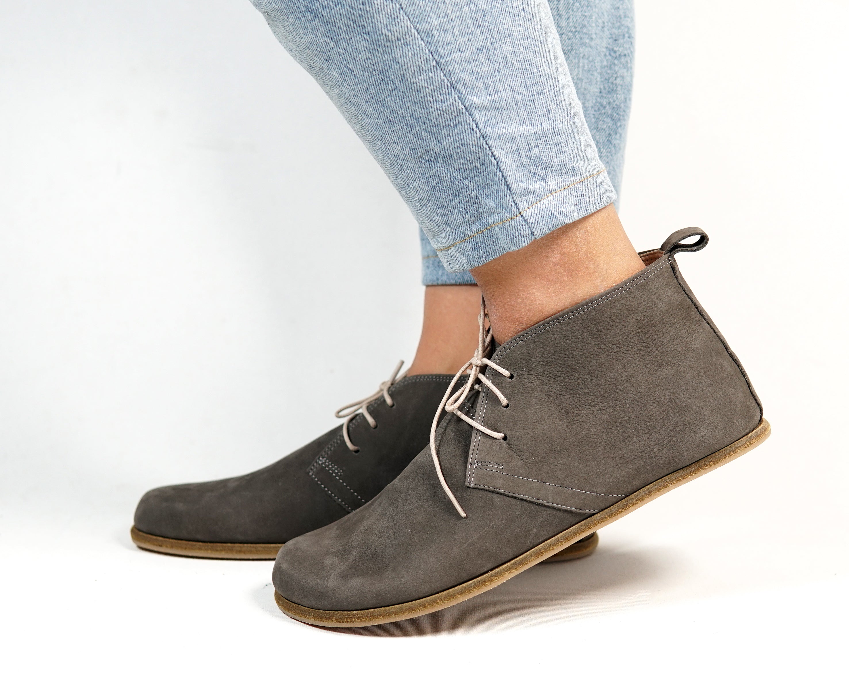 Gray Ankle Boots Wide Barefoot Nubuck Leather Handmade Shoes 