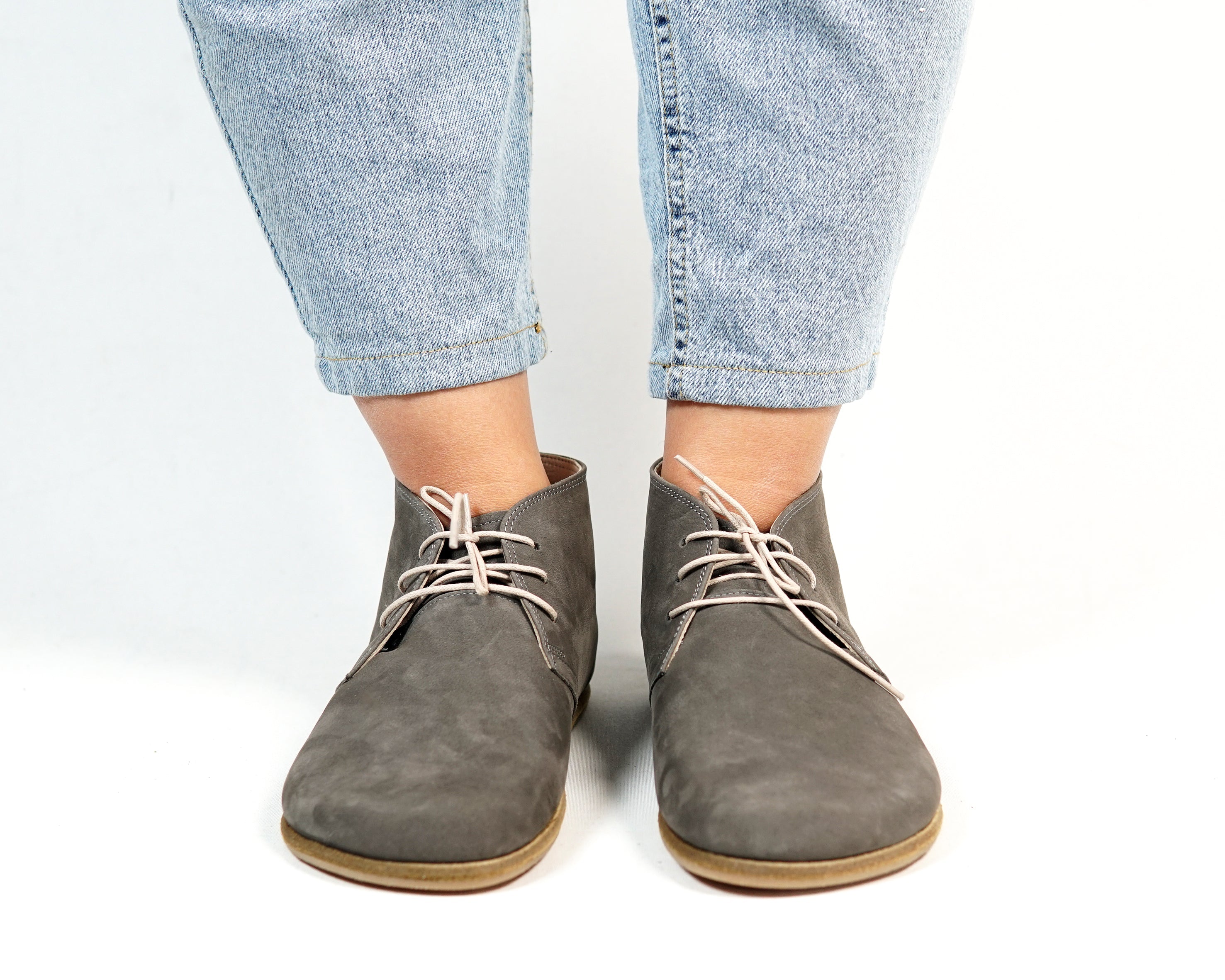 Gray Ankle Boots Wide Barefoot Nubuck Leather Handmade Shoes 