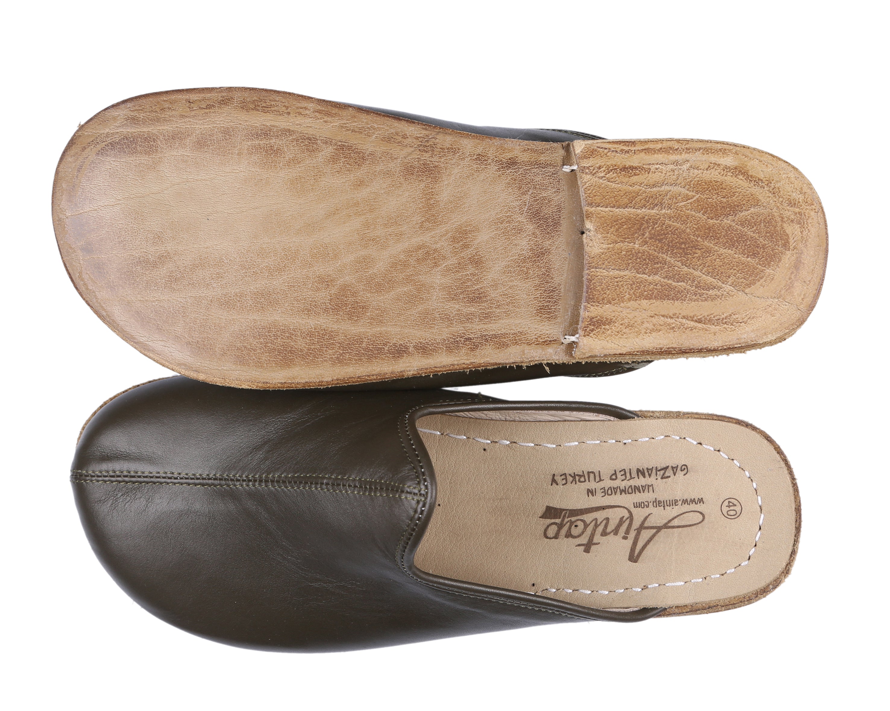 Green Sandal Wide Barefoot Smooth Leather Handmade 