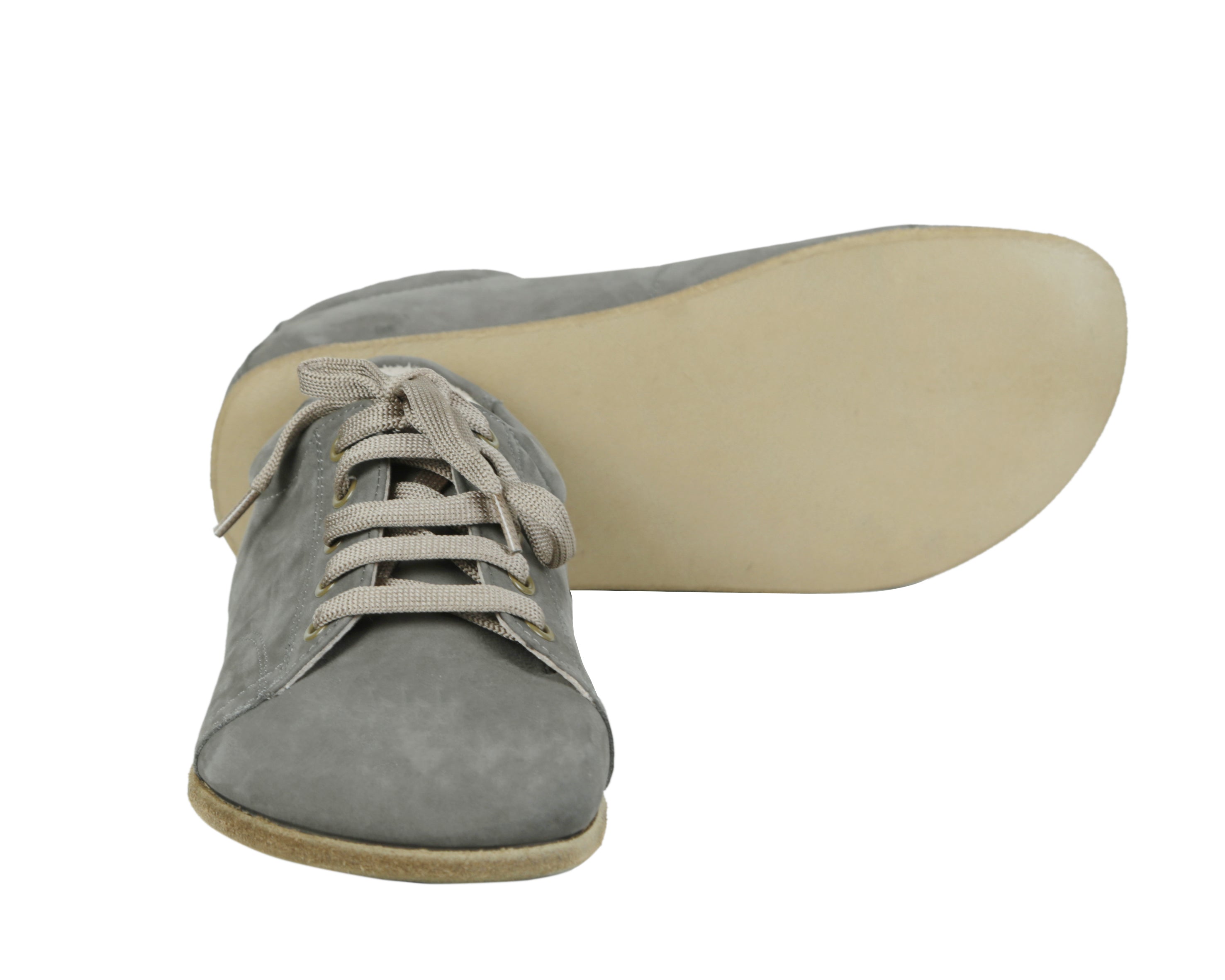 Gray Sneaker Wide Barefoot Nubuck Leather Handmade Shoes 