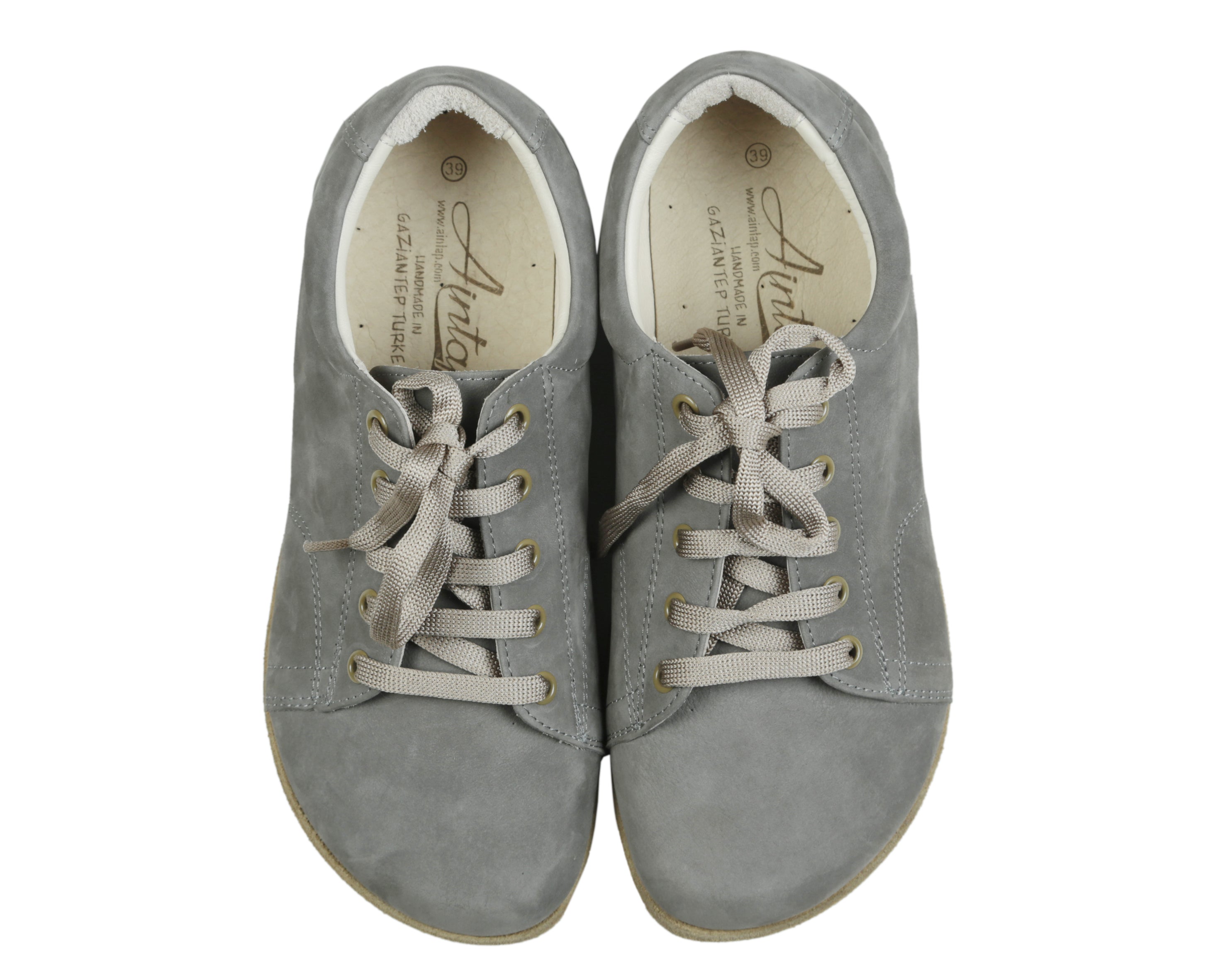 Gray Sneaker Wide Barefoot Nubuck Leather Handmade Shoes 
