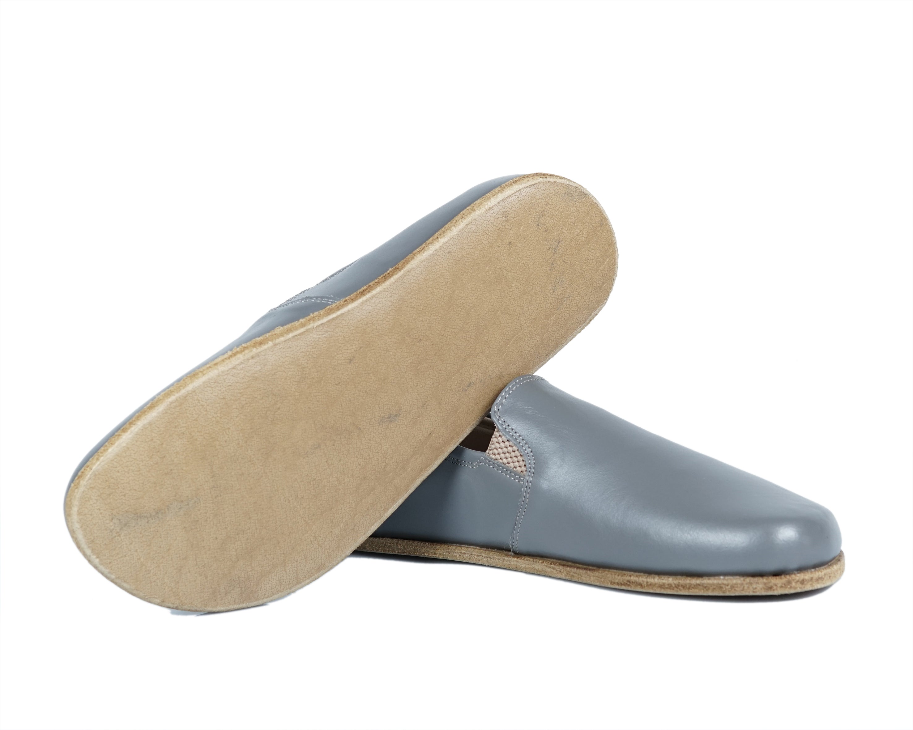 Gray Slip-On Wide Barefoot Smooth Leather Handmade Classic Shoes 