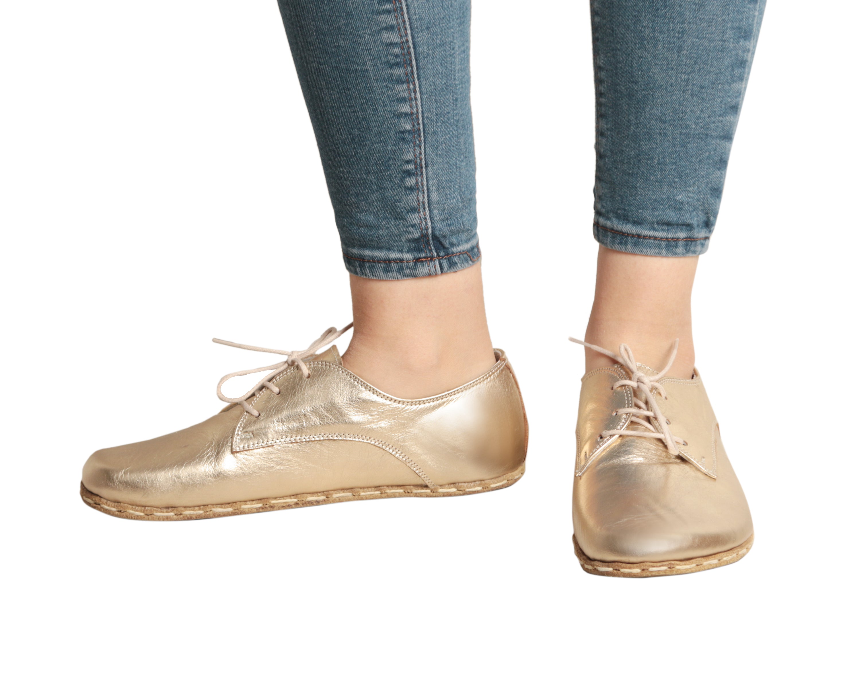 Gold Oxford Wide Barefoot Smooth Leather Handmade Classic Shoes 