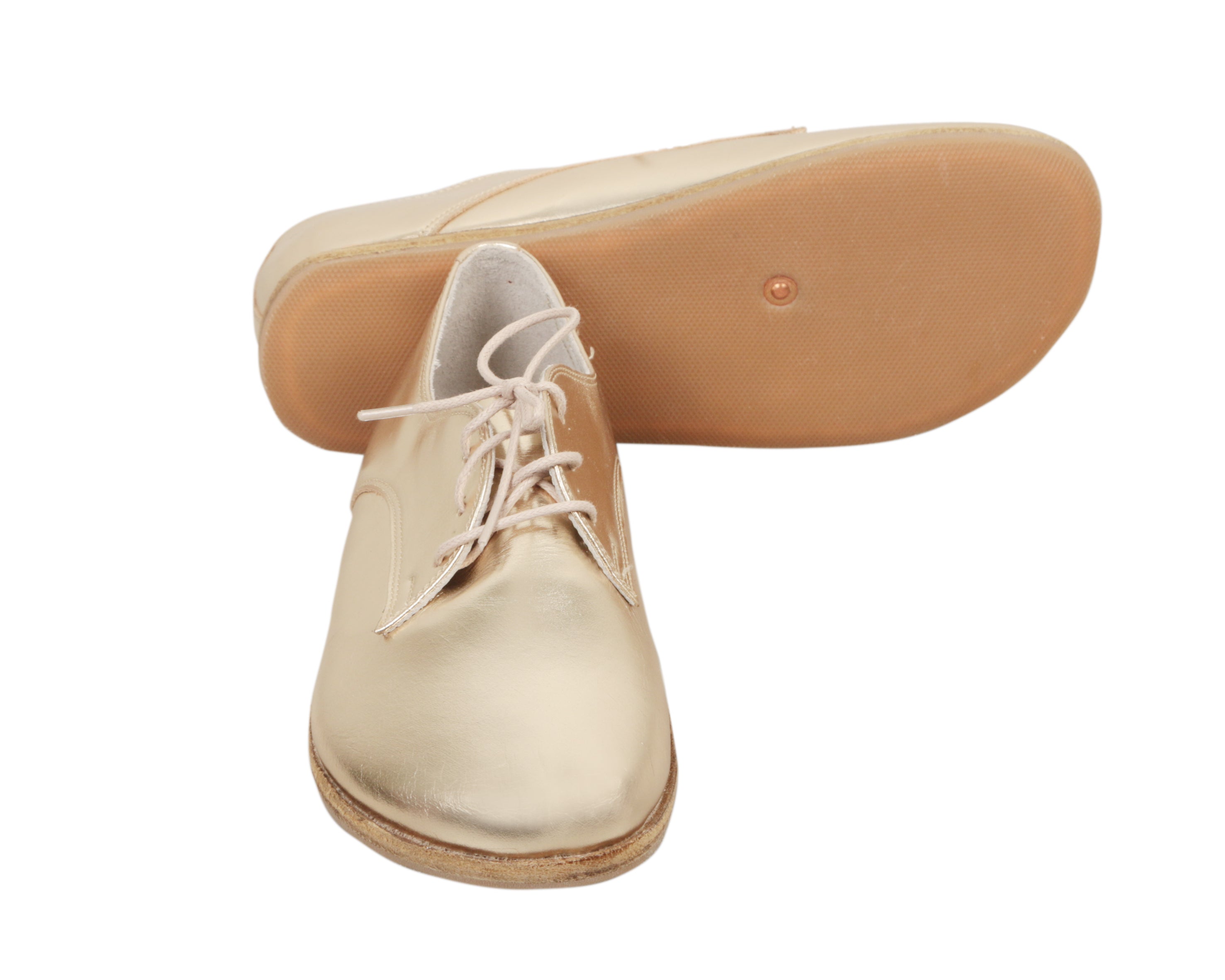 Gold Oxford Wide Barefoot Smooth Leather Handmade Classic Shoes 