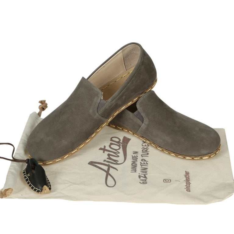 Gray Slip-On Wide Barefoot Nubuck Leather Handmade Sport Shoes 