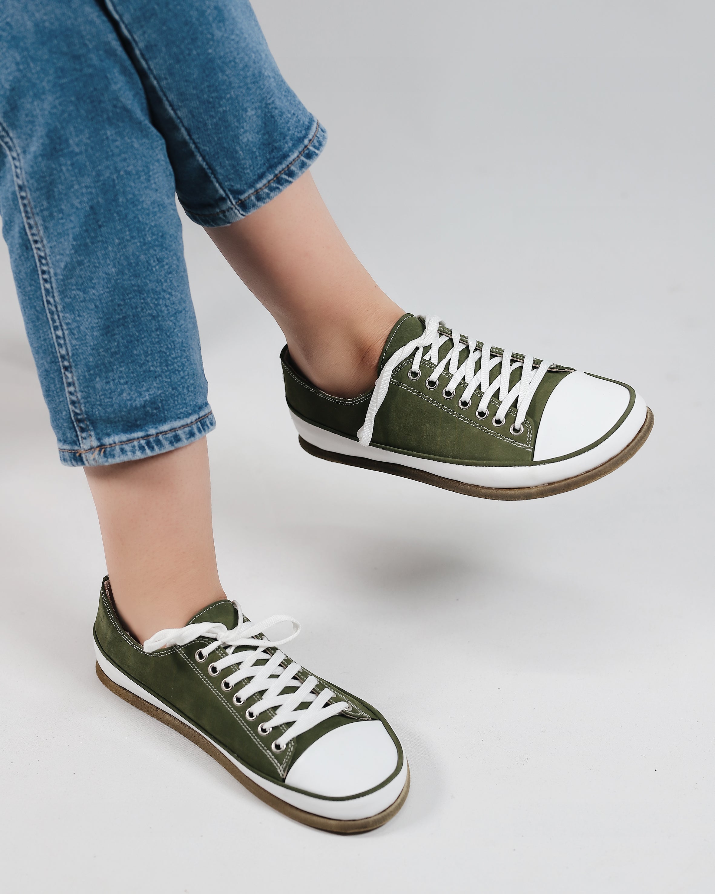 Green Converse Style Wide Barefoot Nubuck Leather Handmade Shoes 