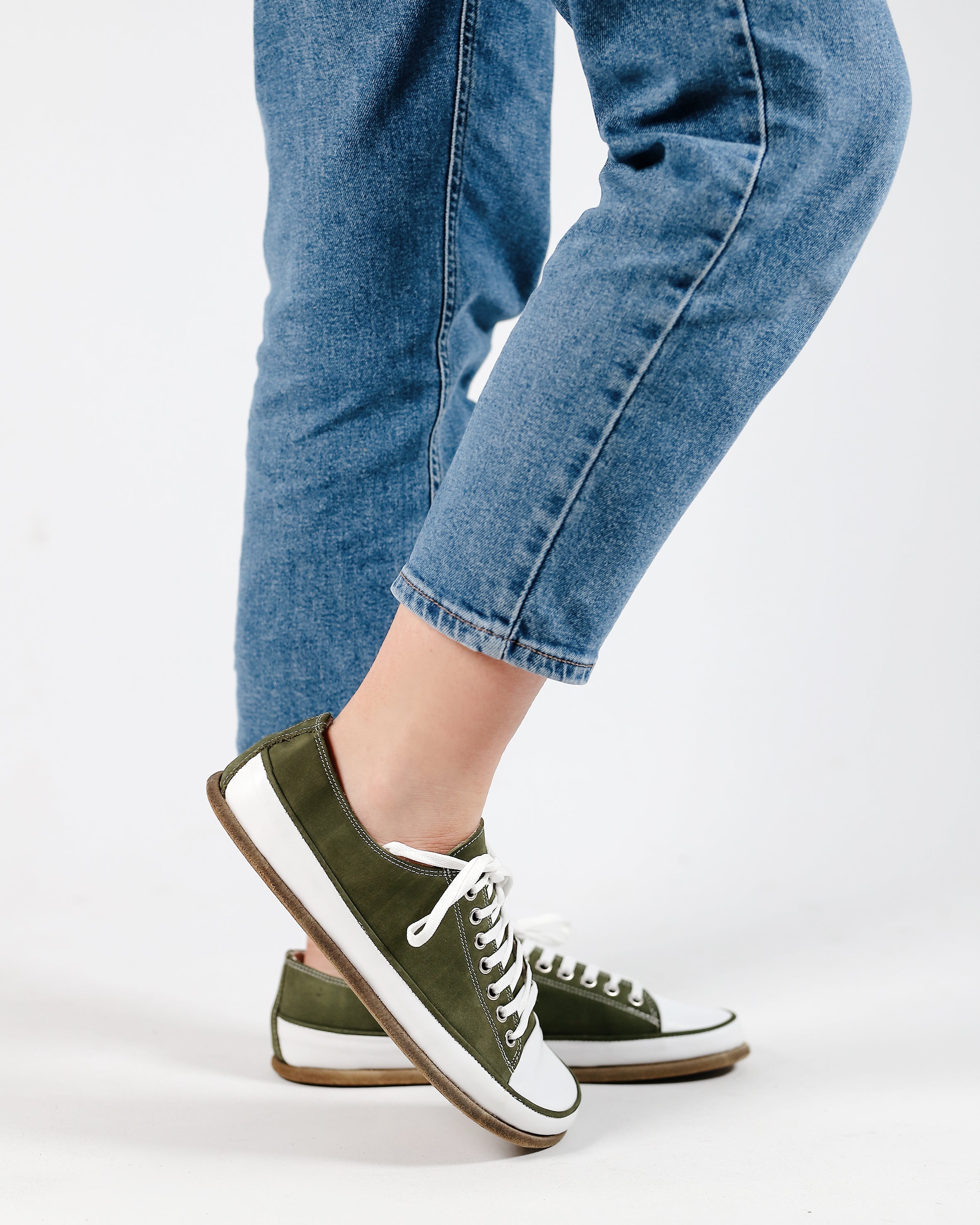 Green Converse Style Wide Barefoot Nubuck Leather Handmade Shoes 
