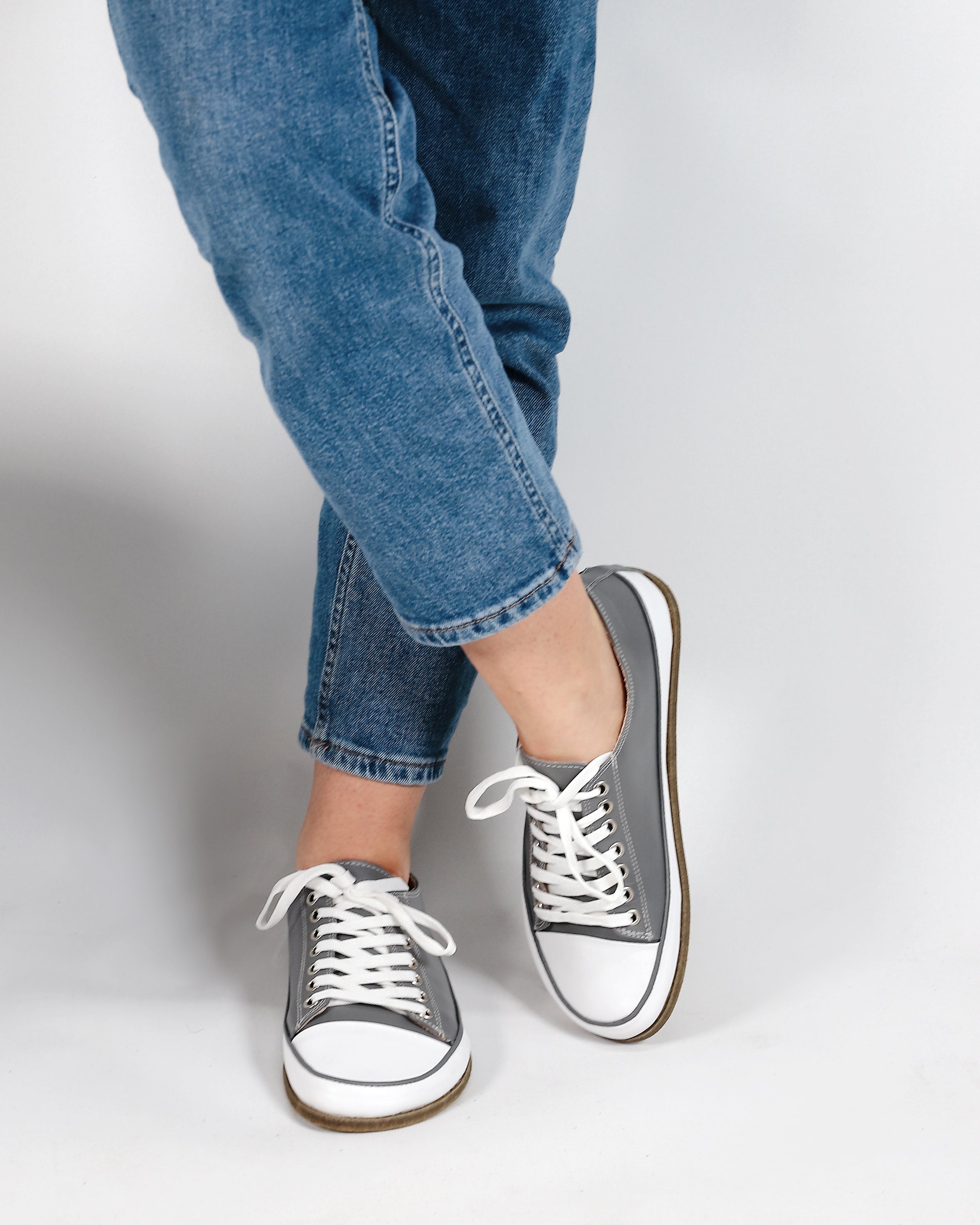 Gray Converse Style Wide Barefoot Smooth Leather Handmade Shoes 