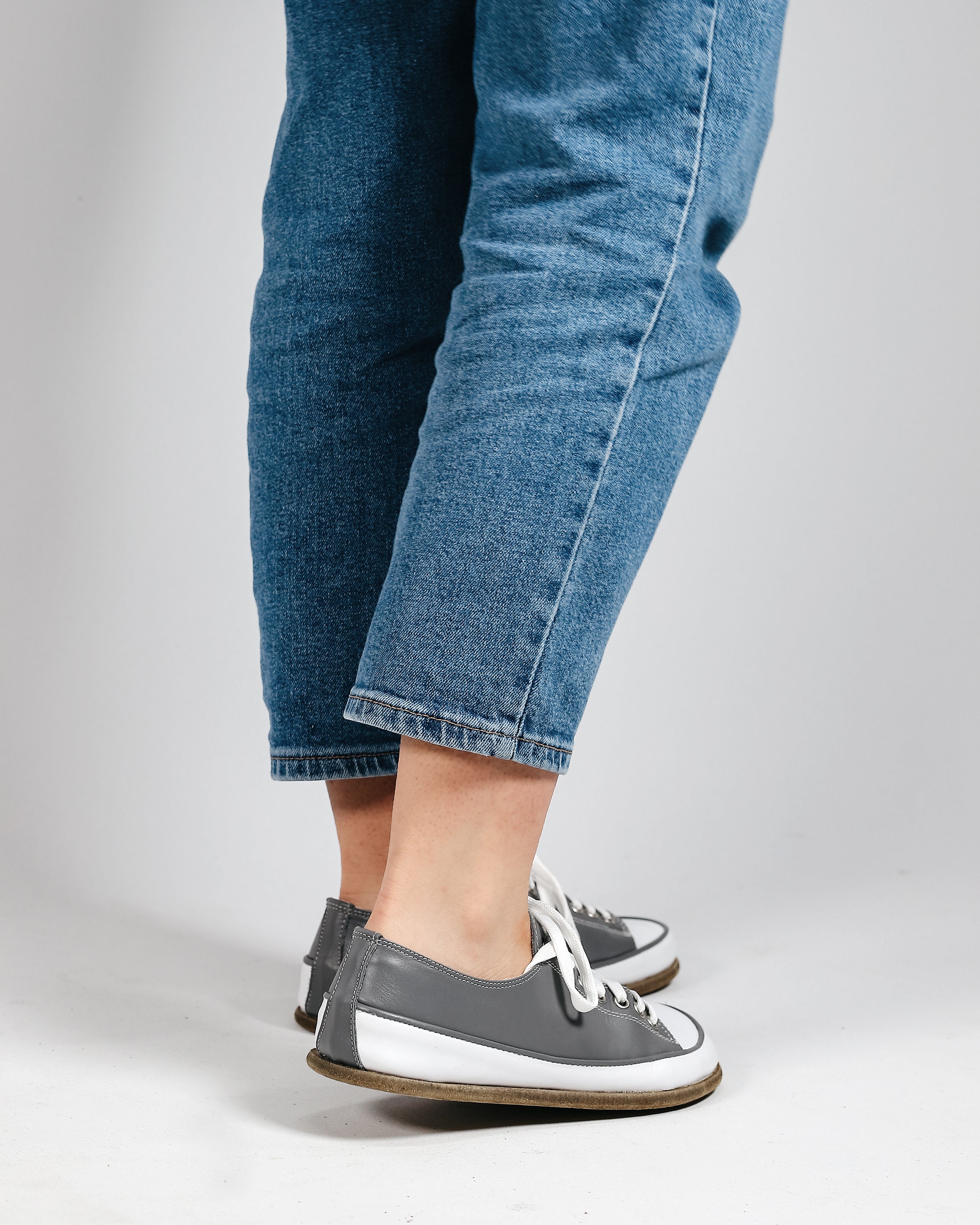 Gray Converse Style Wide Barefoot Smooth Leather Handmade Shoes 