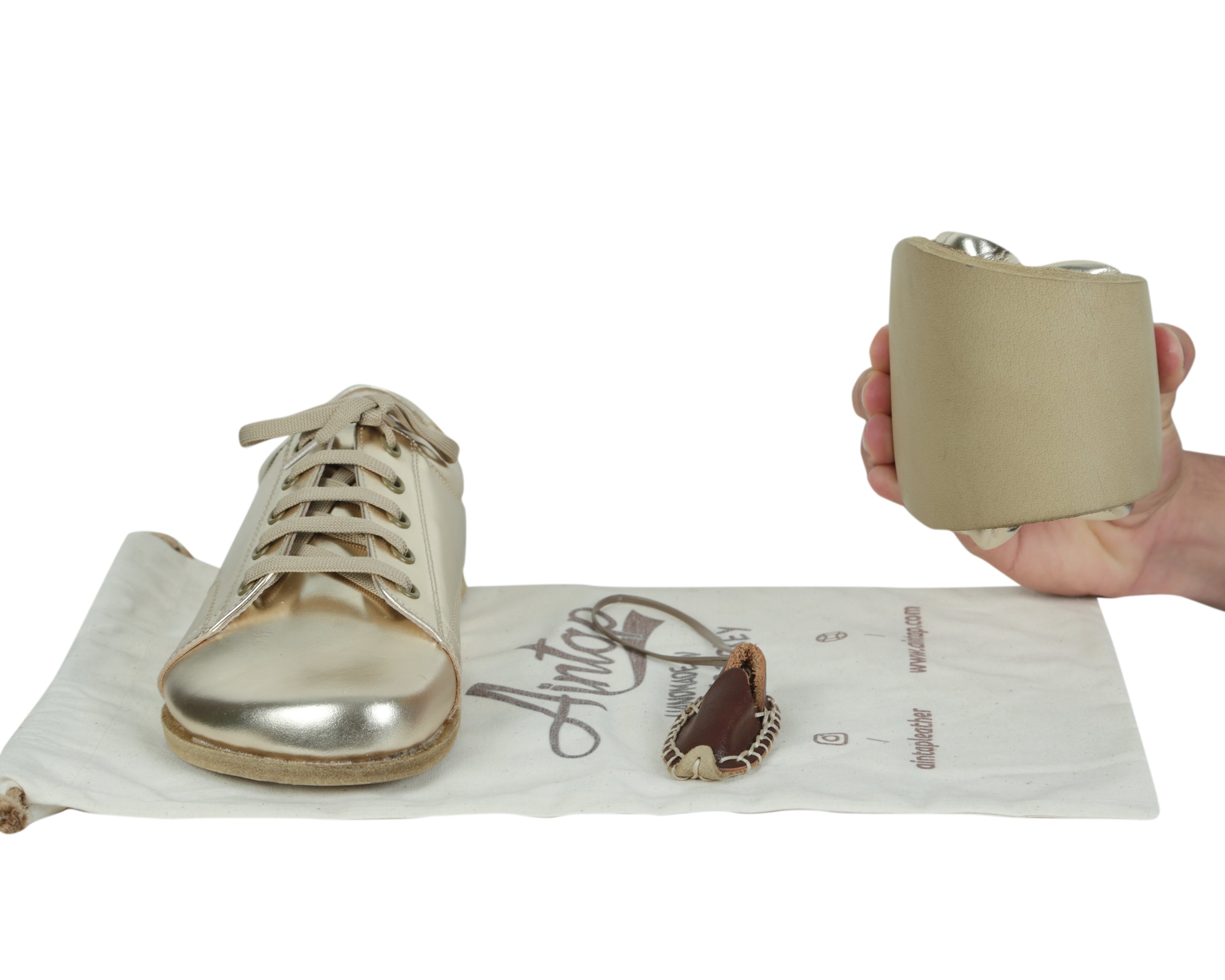 Gold Sneaker Wide Barefoot Smooth Leather Handmade Shoes 