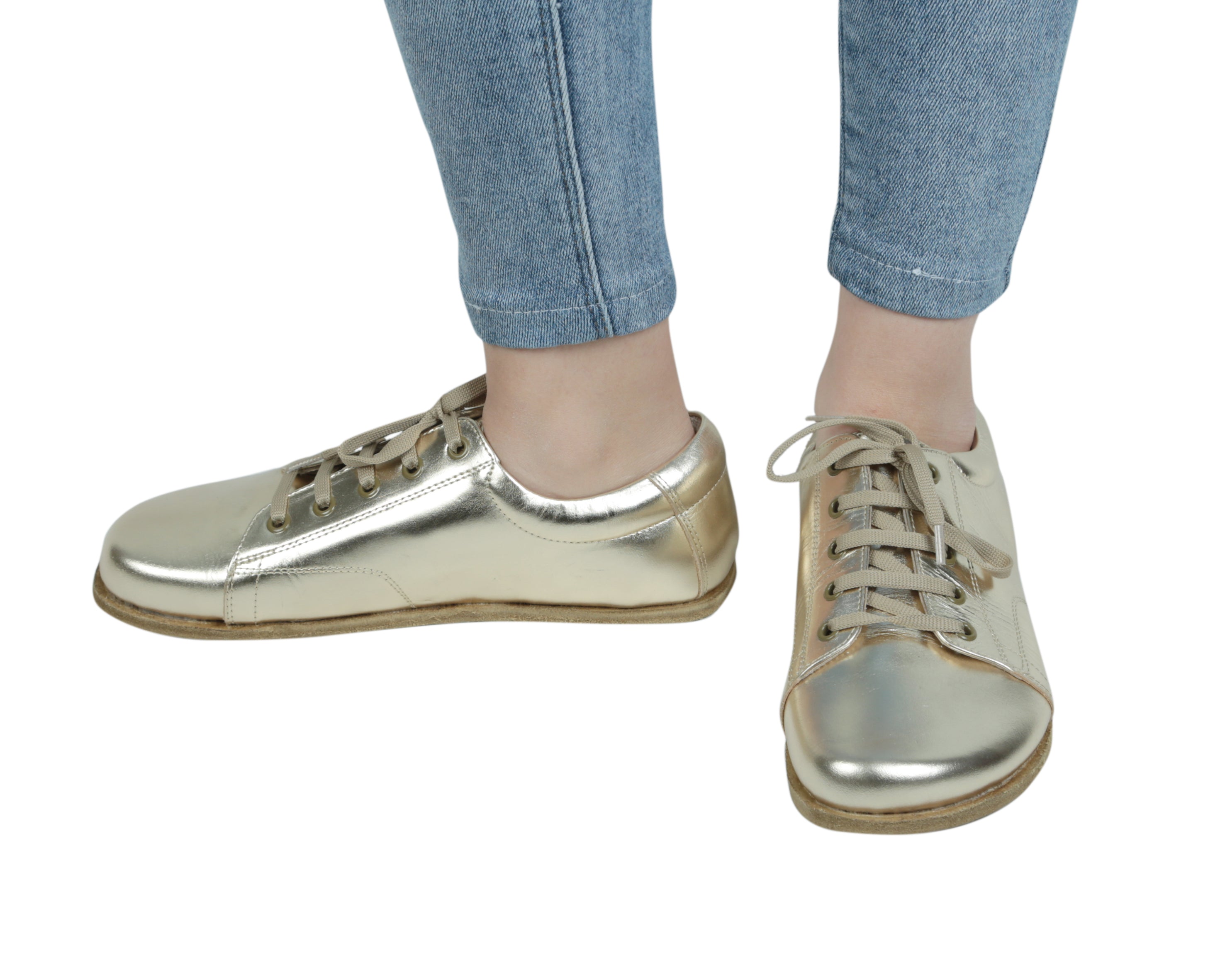 Gold Sneaker Wide Barefoot Smooth Leather Handmade Shoes 