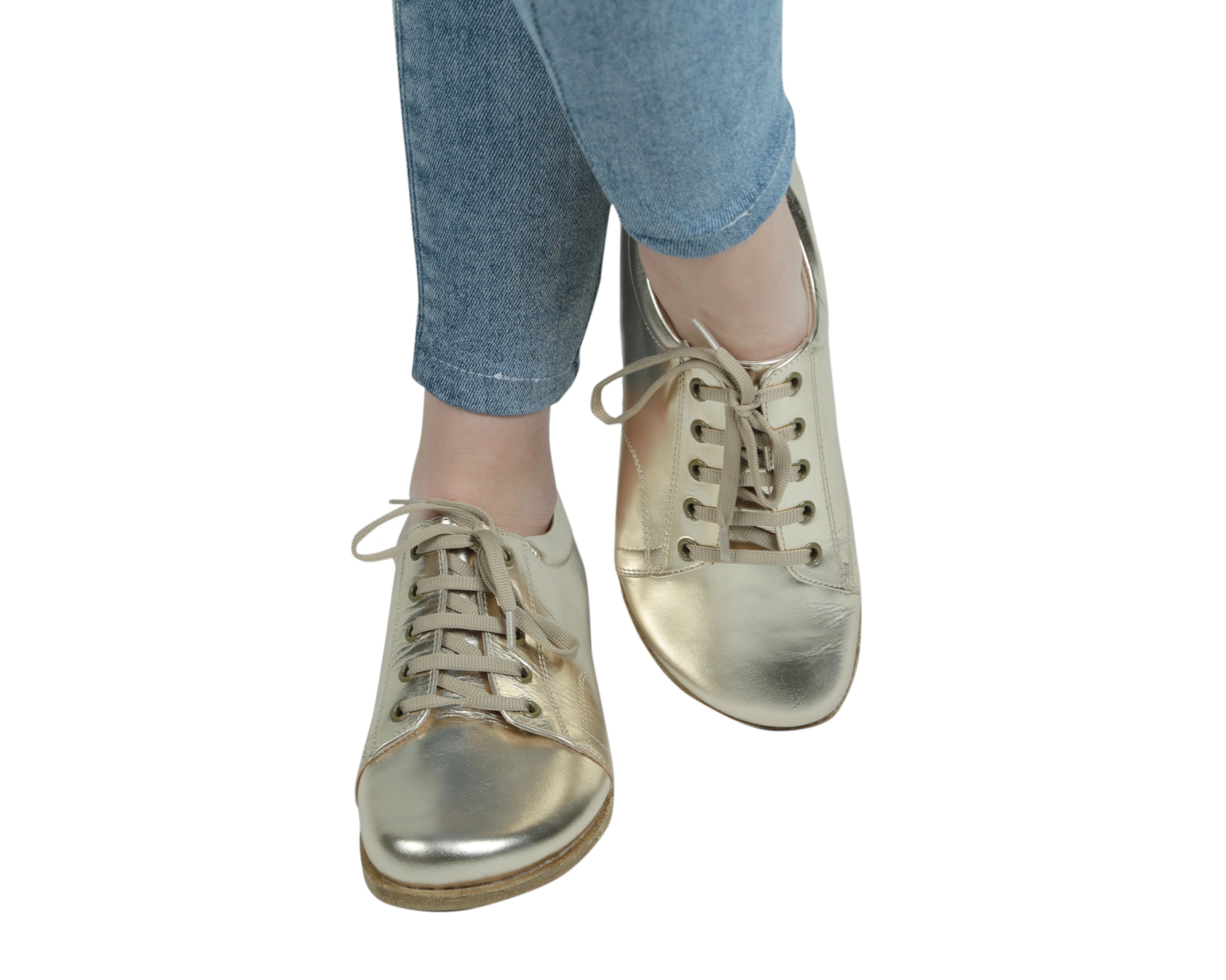 Gold Sneaker Wide Barefoot Smooth Leather Handmade Shoes 