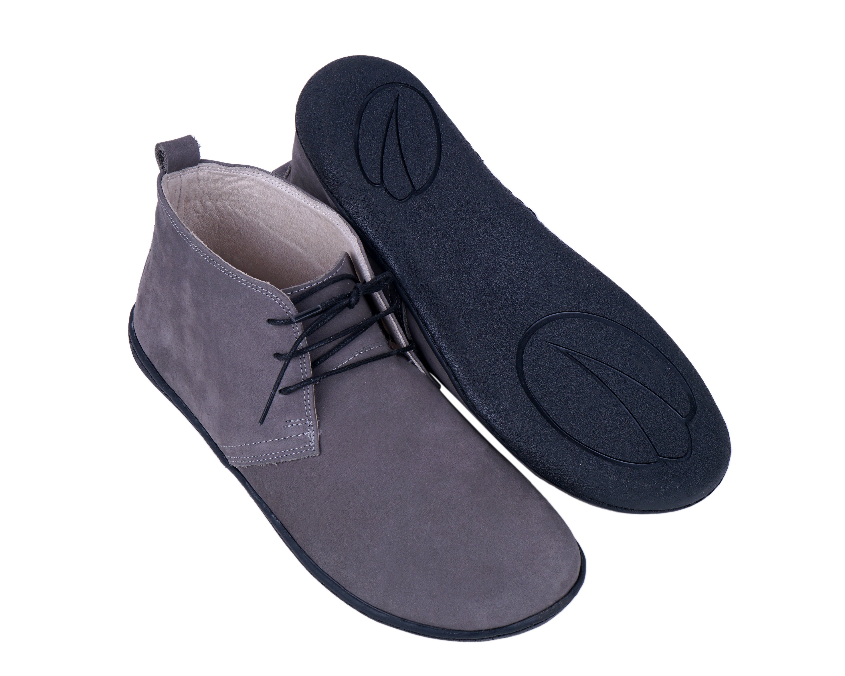 Gray Ankle Boots Wide Barefoot Shoes Nubuck Leather Handmade Rubber Outsole 