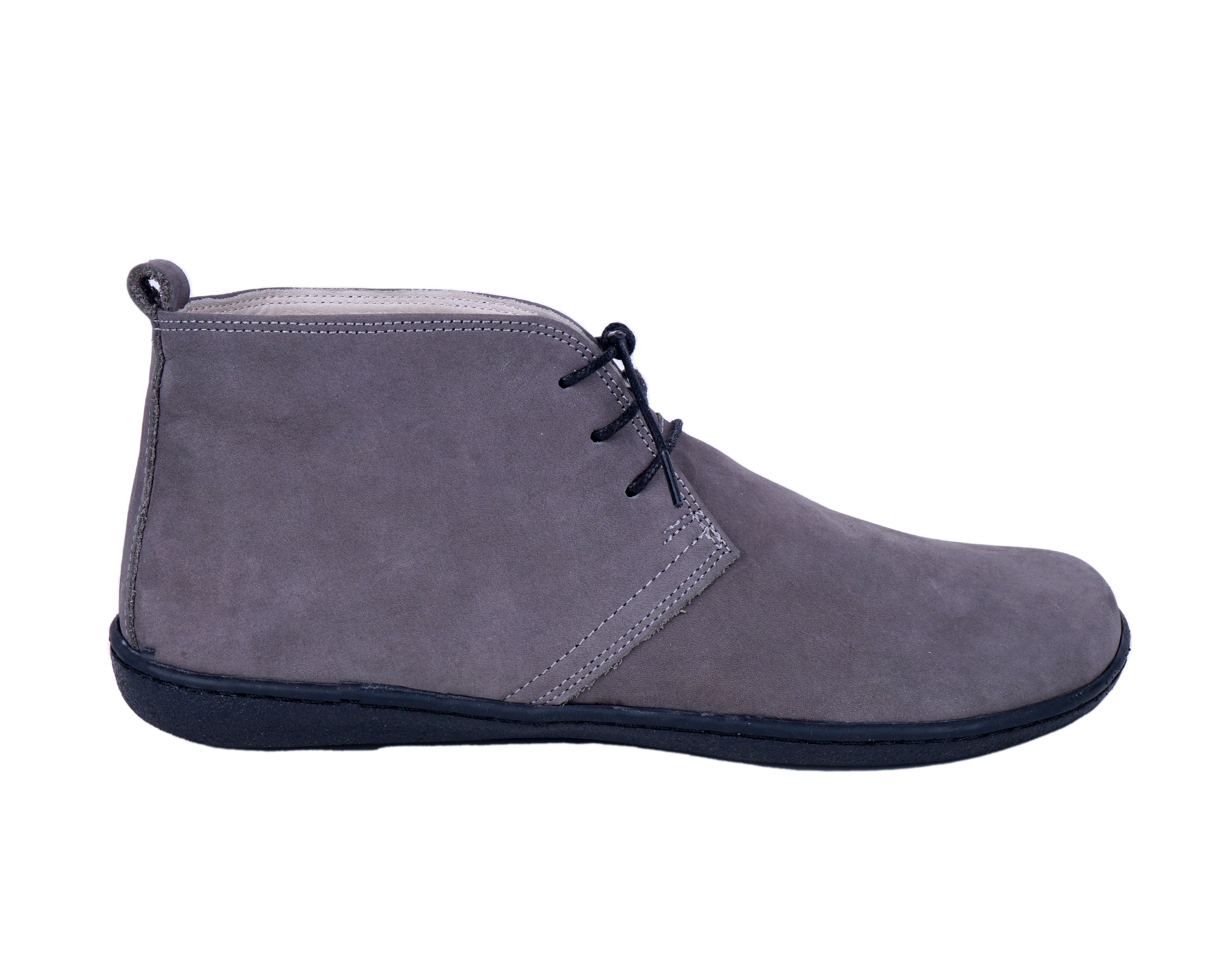 Gray Ankle Boots Wide Barefoot Shoes Nubuck Leather Handmade Rubber Outsole 