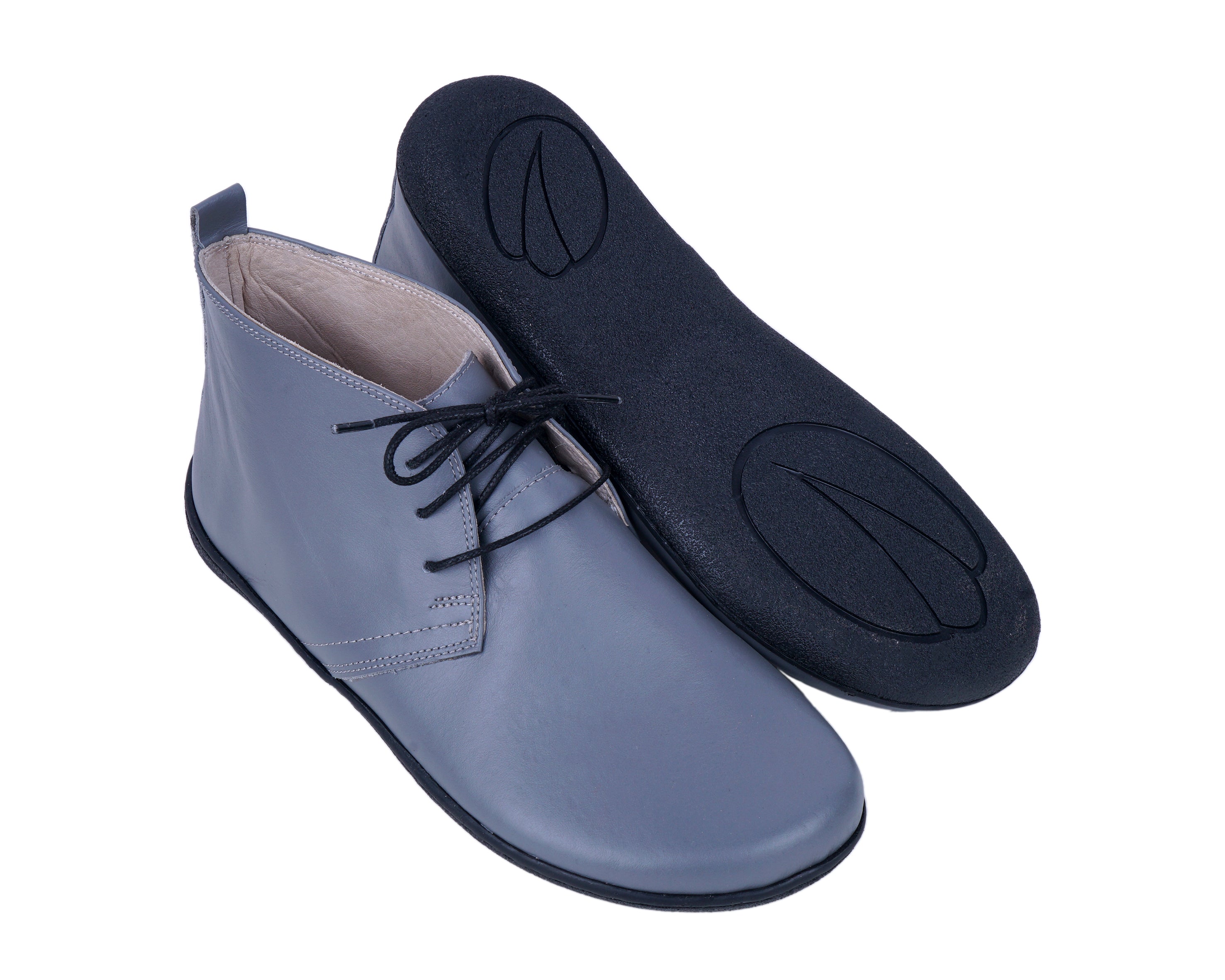 Gray Ankle Boots Wide Barefoot Shoes Smooth Leather Handmade 6mm Rubber Outsole 